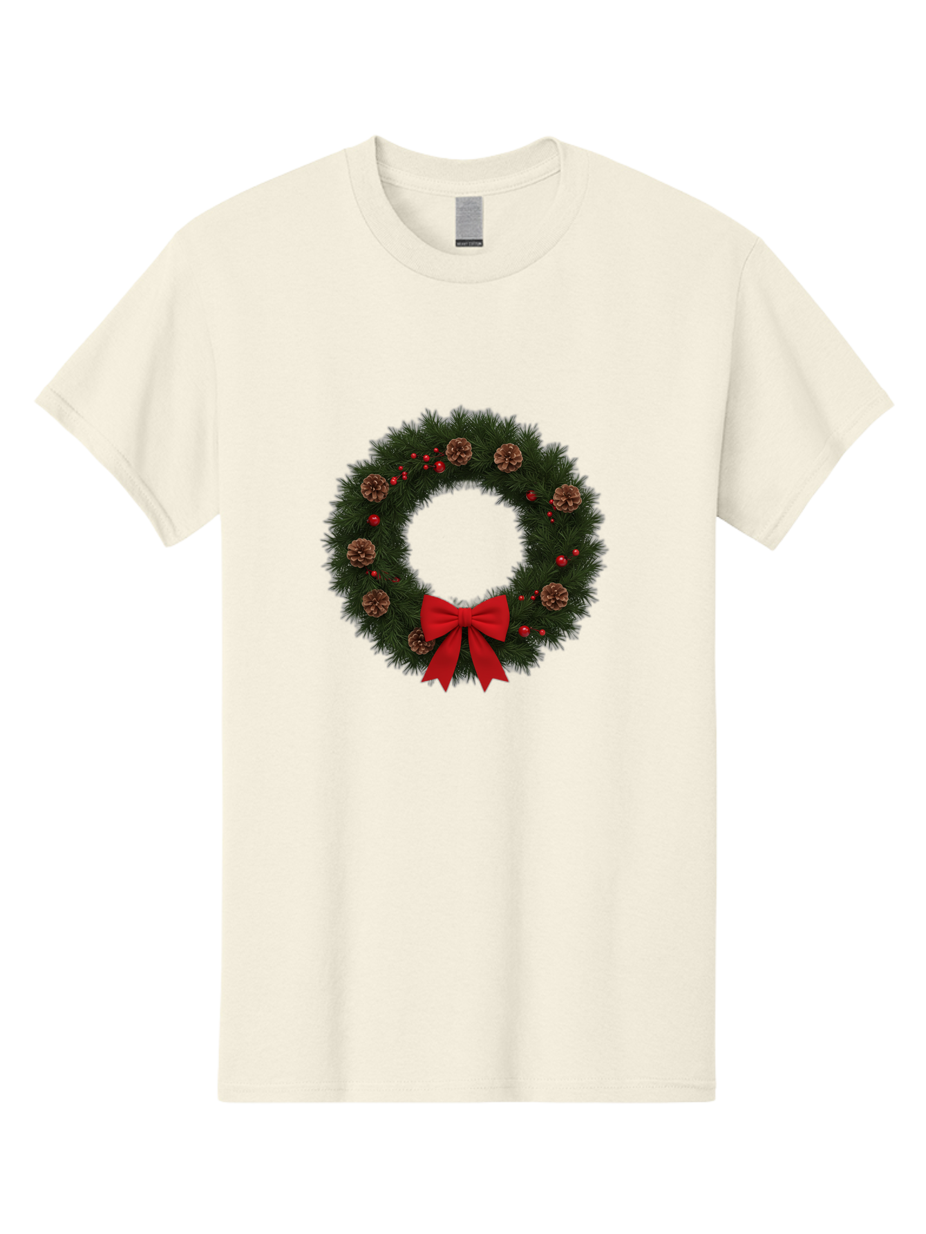 Christmas-Wreath-3 Men'S Graphic Tee, 100% Cotton, Comfortable Casual Summer Wear, Machine Washable, Christmas Wreath With Pinecones, Red Baubles, Red Bow, Festive Decorations, Holiday Decor, Evergreen Branches, Seasonal Theme, Bab756