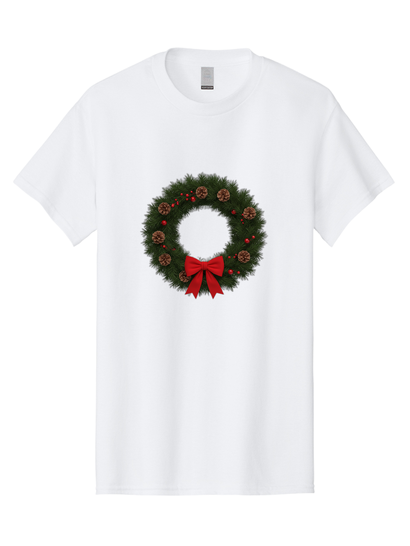Christmas-Wreath-3 Men'S Graphic Tee, 100% Cotton, Comfortable Casual Summer Wear, Machine Washable, Christmas Wreath With Pinecones, Red Baubles, Red Bow, Festive Decorations, Holiday Decor, Evergreen Branches, Seasonal Theme, Bab756