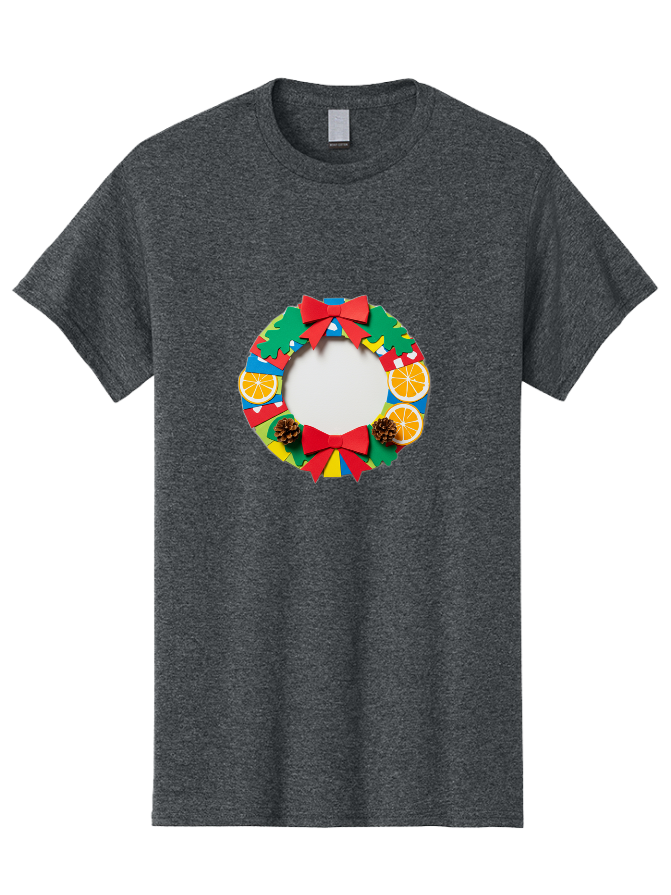 Christmas-Wreath-4 Men'S Graphic Tee, 100% Cotton, Comfortable Casual Summer Wear, Machine Washable, Colorful Christmas Wreath, Festive Decorations, Red Bows, Pine Cones, Orange Slices, Holiday Decor, Seasonal Decor, Christmas Decorations, Bab757