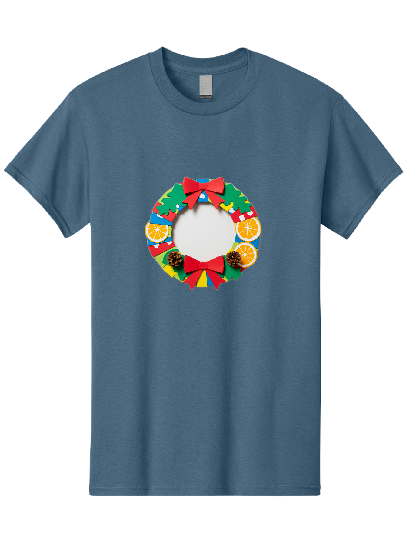 Christmas-Wreath-4 Men'S Graphic Tee, 100% Cotton, Comfortable Casual Summer Wear, Machine Washable, Colorful Christmas Wreath, Festive Decorations, Red Bows, Pine Cones, Orange Slices, Holiday Decor, Seasonal Decor, Christmas Decorations, Bab757