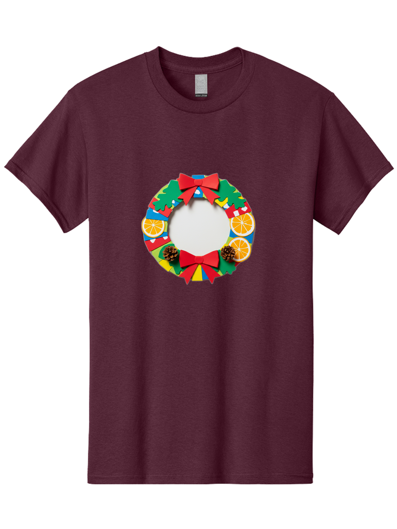 Christmas-Wreath-4 Men'S Graphic Tee, 100% Cotton, Comfortable Casual Summer Wear, Machine Washable, Colorful Christmas Wreath, Festive Decorations, Red Bows, Pine Cones, Orange Slices, Holiday Decor, Seasonal Decor, Christmas Decorations, Bab757