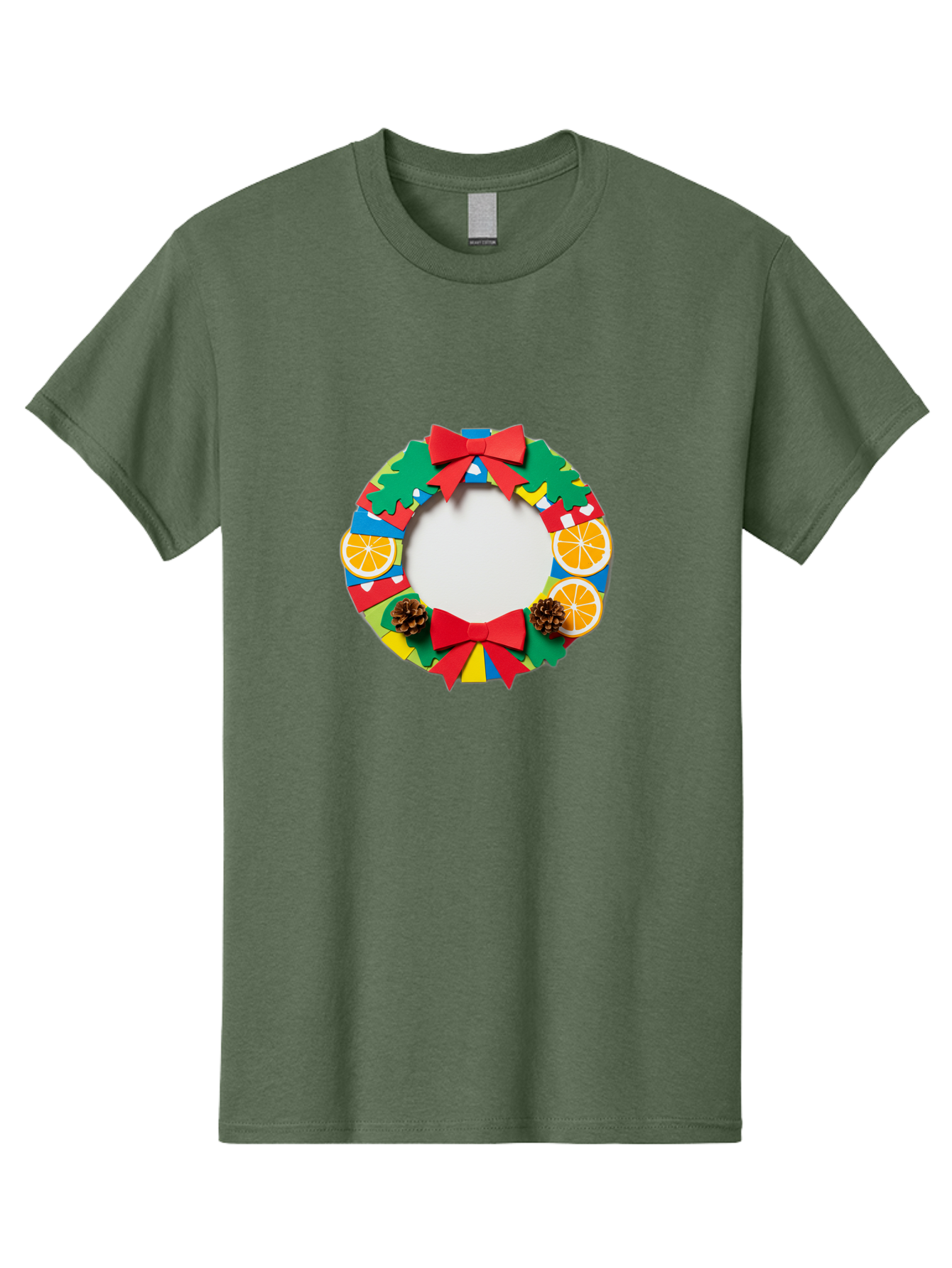 Christmas-Wreath-4 Men'S Graphic Tee, 100% Cotton, Comfortable Casual Summer Wear, Machine Washable, Colorful Christmas Wreath, Festive Decorations, Red Bows, Pine Cones, Orange Slices, Holiday Decor, Seasonal Decor, Christmas Decorations, Bab757