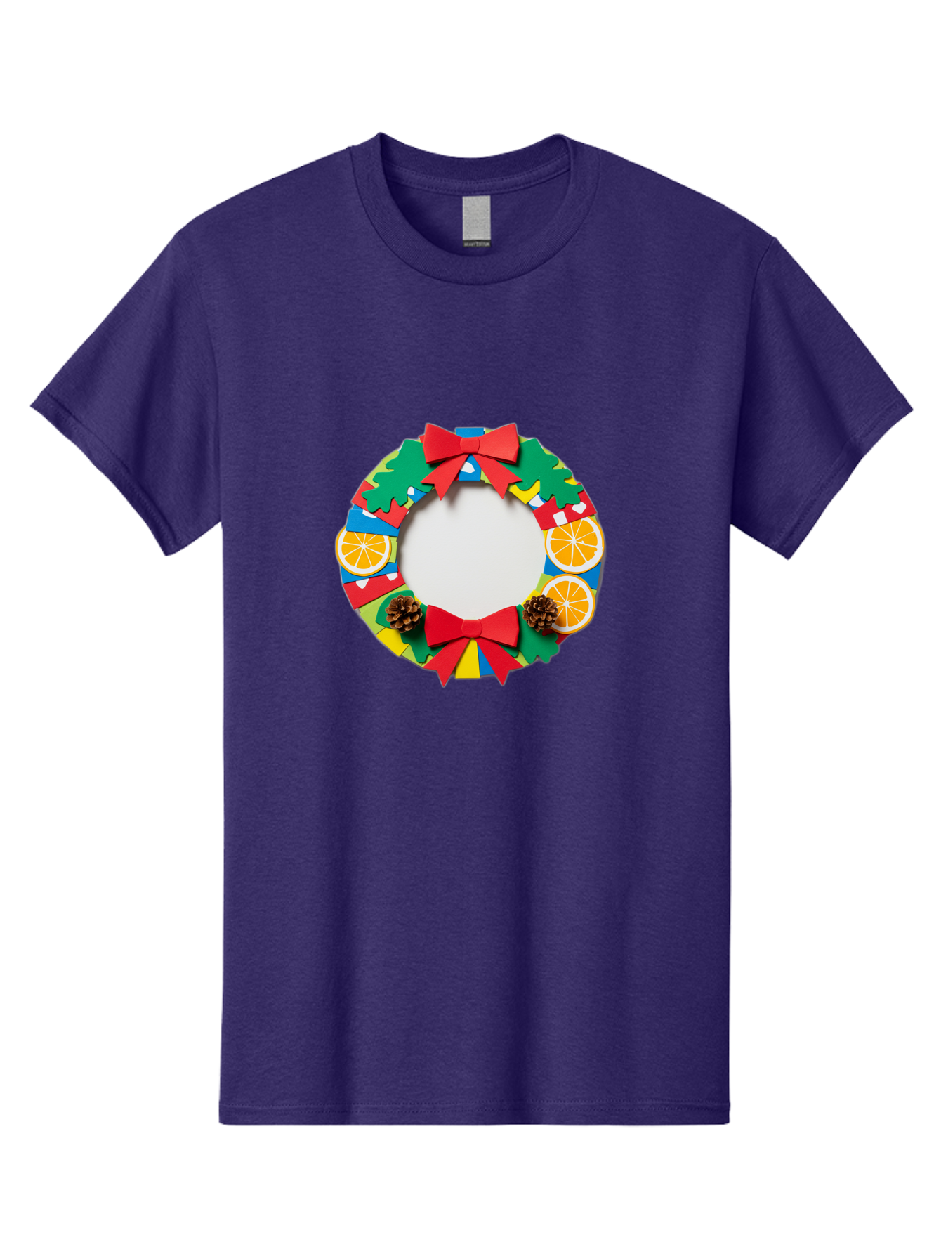 Christmas-Wreath-4 Men'S Graphic Tee, 100% Cotton, Comfortable Casual Summer Wear, Machine Washable, Colorful Christmas Wreath, Festive Decorations, Red Bows, Pine Cones, Orange Slices, Holiday Decor, Seasonal Decor, Christmas Decorations, Bab757
