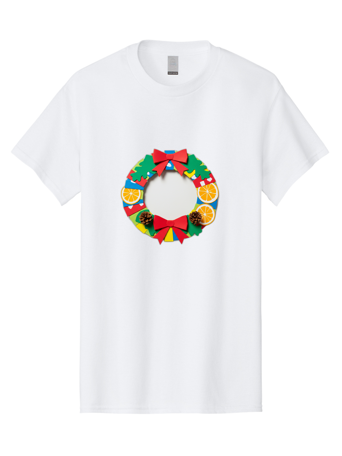 Christmas-Wreath-4 Men'S Graphic Tee, 100% Cotton, Comfortable Casual Summer Wear, Machine Washable, Colorful Christmas Wreath, Festive Decorations, Red Bows, Pine Cones, Orange Slices, Holiday Decor, Seasonal Decor, Christmas Decorations, Bab757