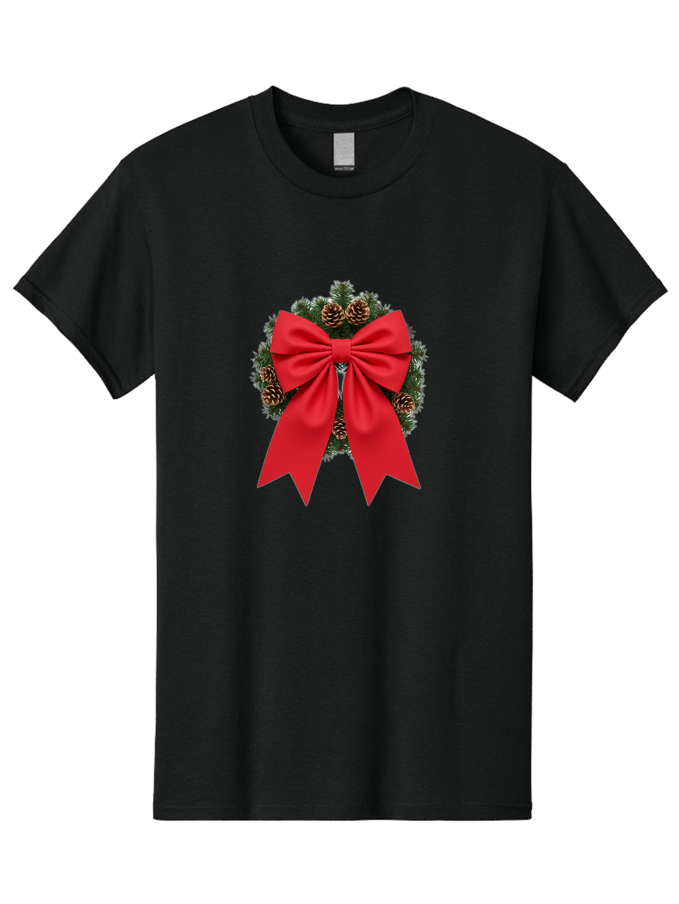 Christmas-Wreath-With-Red-Bow Men'S Graphic Tee, 100% Cotton, Comfortable Casual Summer Wear, Machine Washable, Pinecone Wreath, Christmas Decoration, Red Bow, Festive, Holiday Decor, Evergreen Branches, Satin Ribbon, Seasonal Decor, Bab758