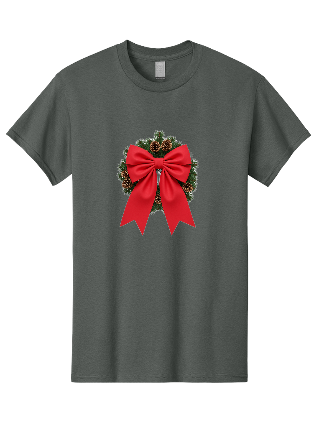 Christmas-Wreath-With-Red-Bow Men'S Graphic Tee, 100% Cotton, Comfortable Casual Summer Wear, Machine Washable, Pinecone Wreath, Christmas Decoration, Red Bow, Festive, Holiday Decor, Evergreen Branches, Satin Ribbon, Seasonal Decor, Bab758