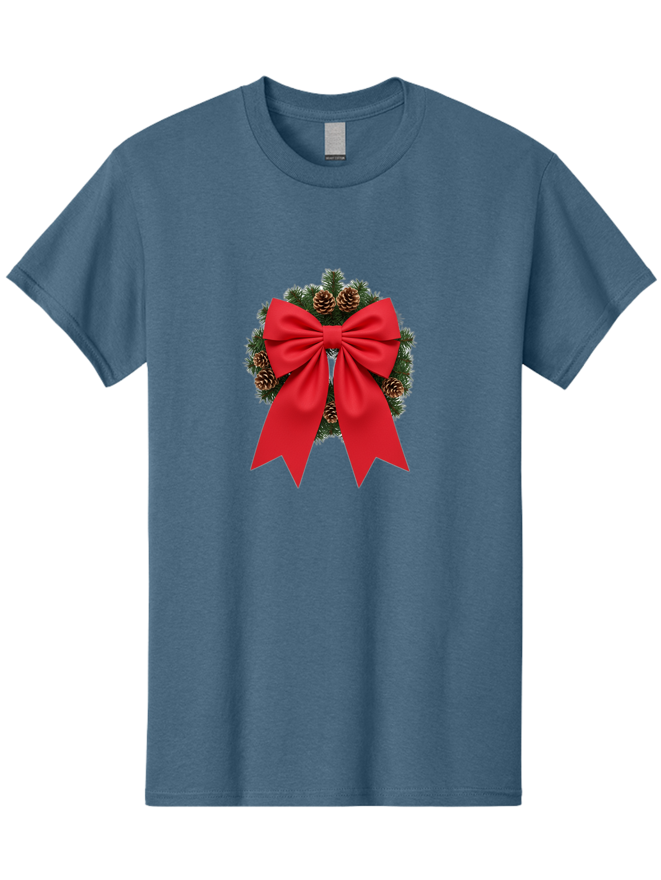 Christmas-Wreath-With-Red-Bow Men'S Graphic Tee, 100% Cotton, Comfortable Casual Summer Wear, Machine Washable, Pinecone Wreath, Christmas Decoration, Red Bow, Festive, Holiday Decor, Evergreen Branches, Satin Ribbon, Seasonal Decor, Bab758