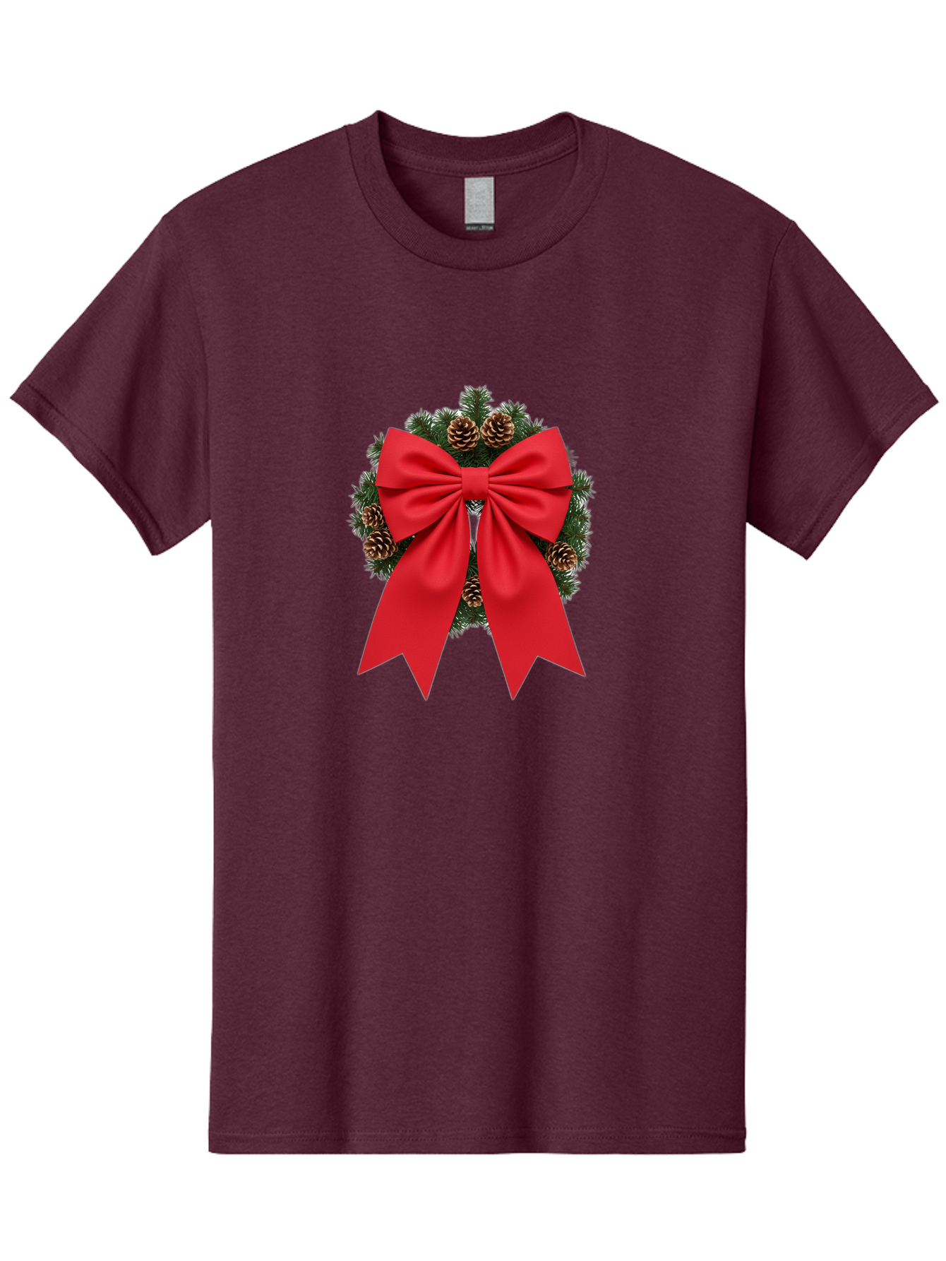 Christmas-Wreath-With-Red-Bow Men'S Graphic Tee, 100% Cotton, Comfortable Casual Summer Wear, Machine Washable, Pinecone Wreath, Christmas Decoration, Red Bow, Festive, Holiday Decor, Evergreen Branches, Satin Ribbon, Seasonal Decor, Bab758