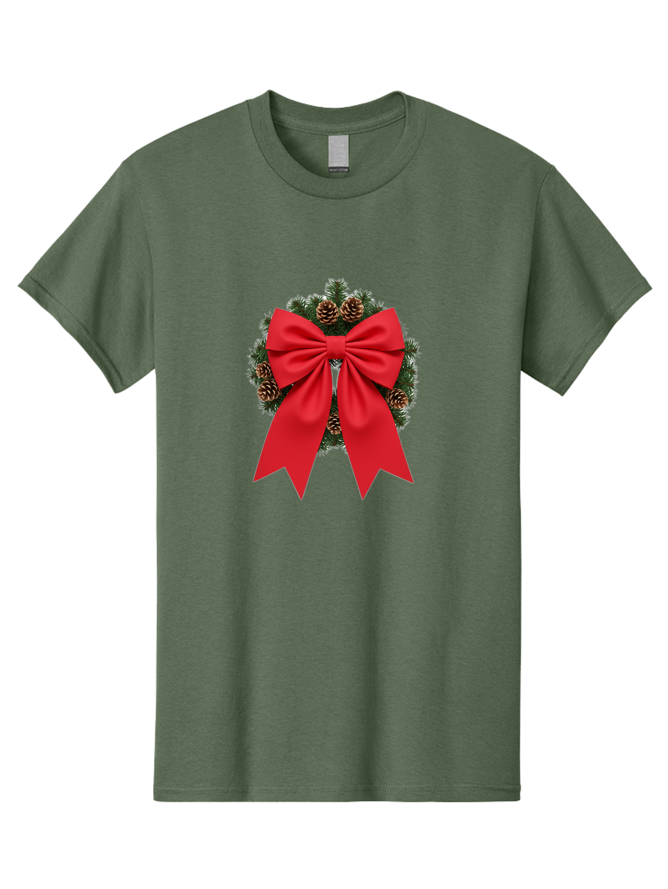Christmas-Wreath-With-Red-Bow Men'S Graphic Tee, 100% Cotton, Comfortable Casual Summer Wear, Machine Washable, Pinecone Wreath, Christmas Decoration, Red Bow, Festive, Holiday Decor, Evergreen Branches, Satin Ribbon, Seasonal Decor, Bab758