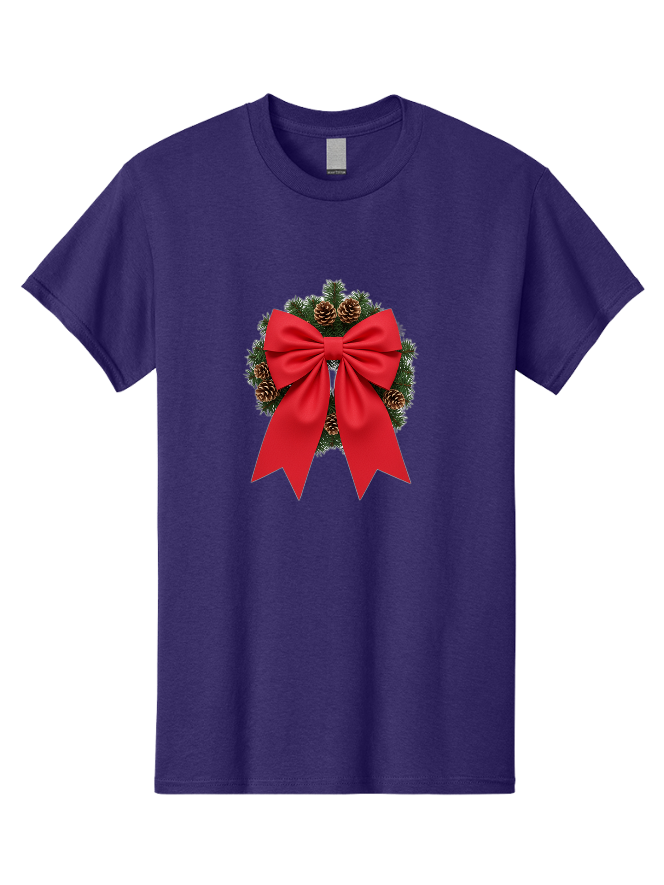 Christmas-Wreath-With-Red-Bow Men'S Graphic Tee, 100% Cotton, Comfortable Casual Summer Wear, Machine Washable, Pinecone Wreath, Christmas Decoration, Red Bow, Festive, Holiday Decor, Evergreen Branches, Satin Ribbon, Seasonal Decor, Bab758
