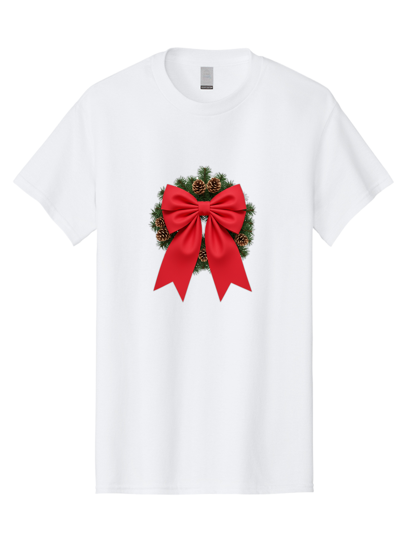 Christmas-Wreath-With-Red-Bow Men'S Graphic Tee, 100% Cotton, Comfortable Casual Summer Wear, Machine Washable, Pinecone Wreath, Christmas Decoration, Red Bow, Festive, Holiday Decor, Evergreen Branches, Satin Ribbon, Seasonal Decor, Bab758