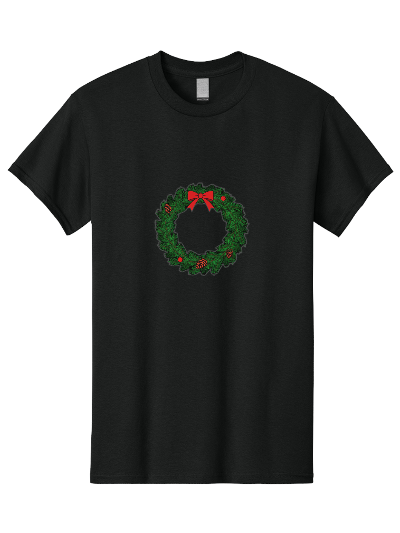 Christmas-Wreath Men'S Graphic Tee, 100% Cotton, Comfortable Casual Summer Wear, Machine Washable, Christmas Wreath, Evergreen Branches, Red Bow, Pinecones, Red Ornaments, Festive Decoration, Holiday Decor, Seasonal Design, Christmas Theme Bab759