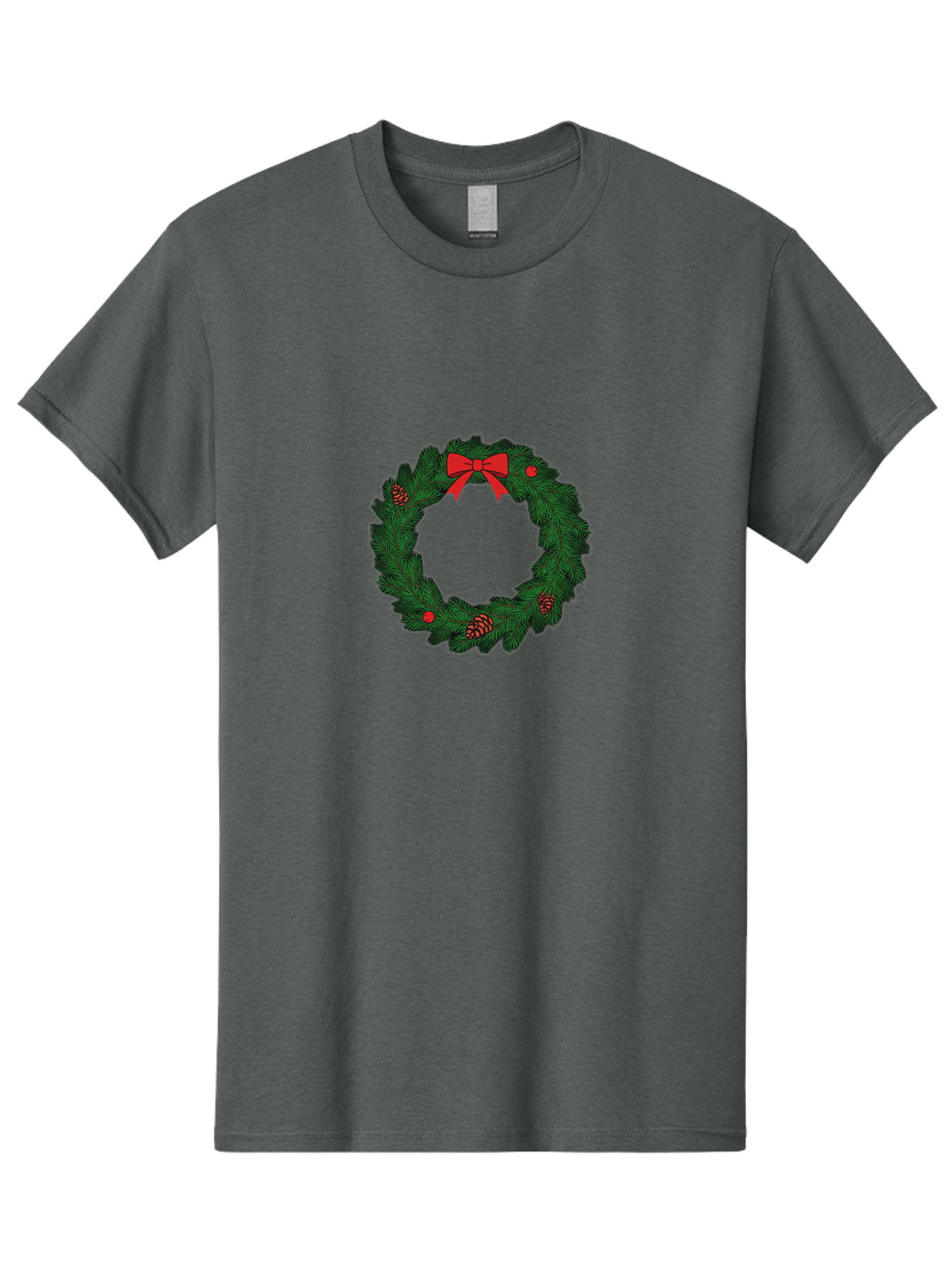 Christmas-Wreath Men'S Graphic Tee, 100% Cotton, Comfortable Casual Summer Wear, Machine Washable, Christmas Wreath, Evergreen Branches, Red Bow, Pinecones, Red Ornaments, Festive Decoration, Holiday Decor, Seasonal Design, Christmas Theme Bab759