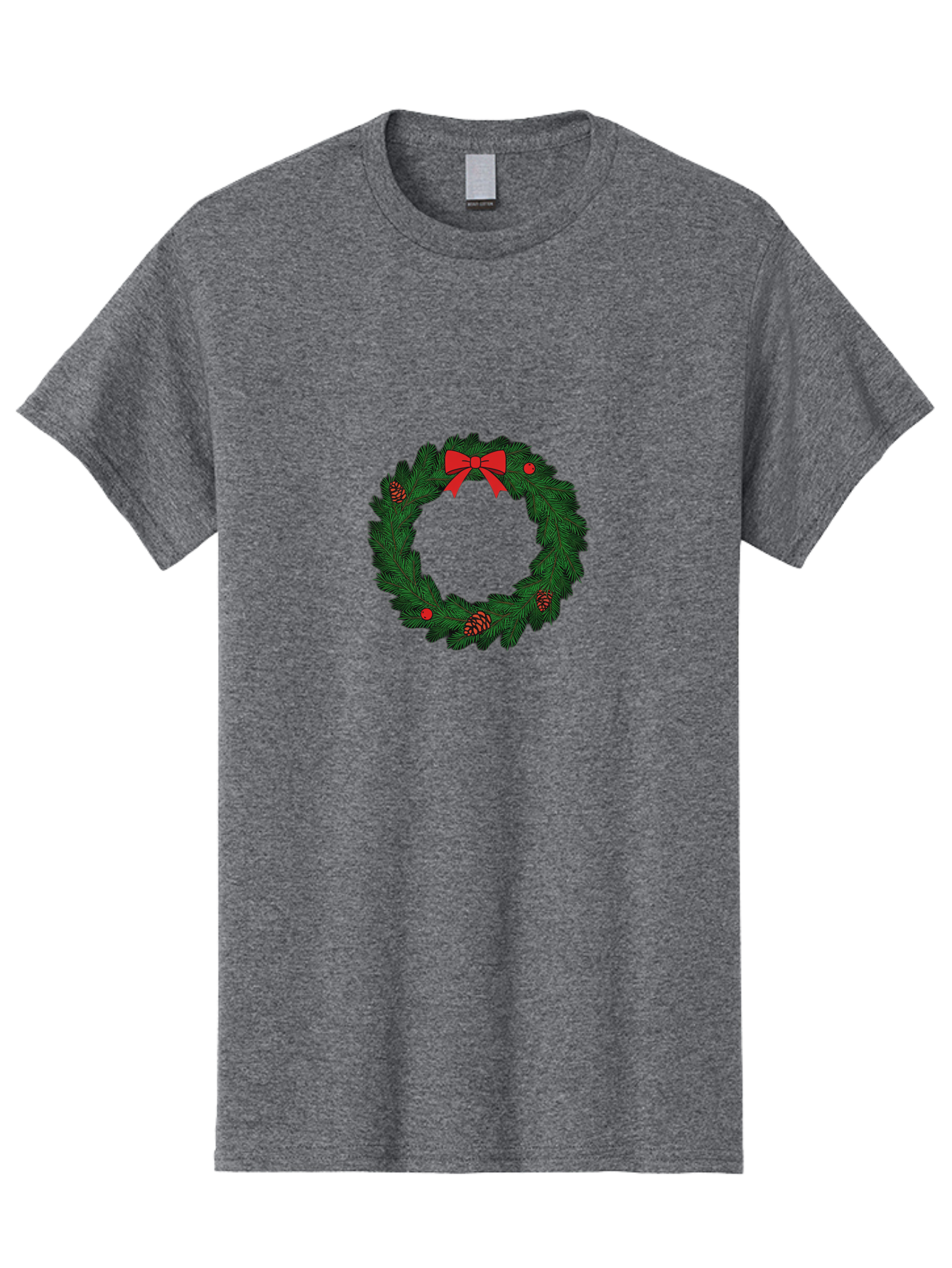 Christmas-Wreath Men'S Graphic Tee, 100% Cotton, Comfortable Casual Summer Wear, Machine Washable, Christmas Wreath, Evergreen Branches, Red Bow, Pinecones, Red Ornaments, Festive Decoration, Holiday Decor, Seasonal Design, Christmas Theme Bab759