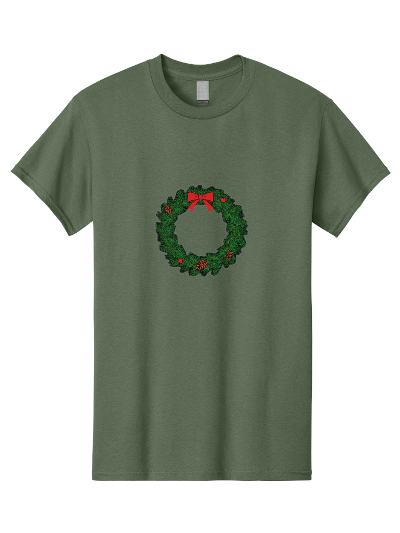 Christmas-Wreath Men'S Graphic Tee, 100% Cotton, Comfortable Casual Summer Wear, Machine Washable, Christmas Wreath, Evergreen Branches, Red Bow, Pinecones, Red Ornaments, Festive Decoration, Holiday Decor, Seasonal Design, Christmas Theme Bab759