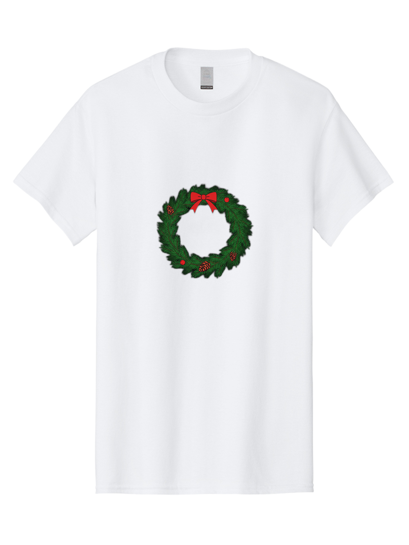 Christmas-Wreath Men'S Graphic Tee, 100% Cotton, Comfortable Casual Summer Wear, Machine Washable, Christmas Wreath, Evergreen Branches, Red Bow, Pinecones, Red Ornaments, Festive Decoration, Holiday Decor, Seasonal Design, Christmas Theme Bab759