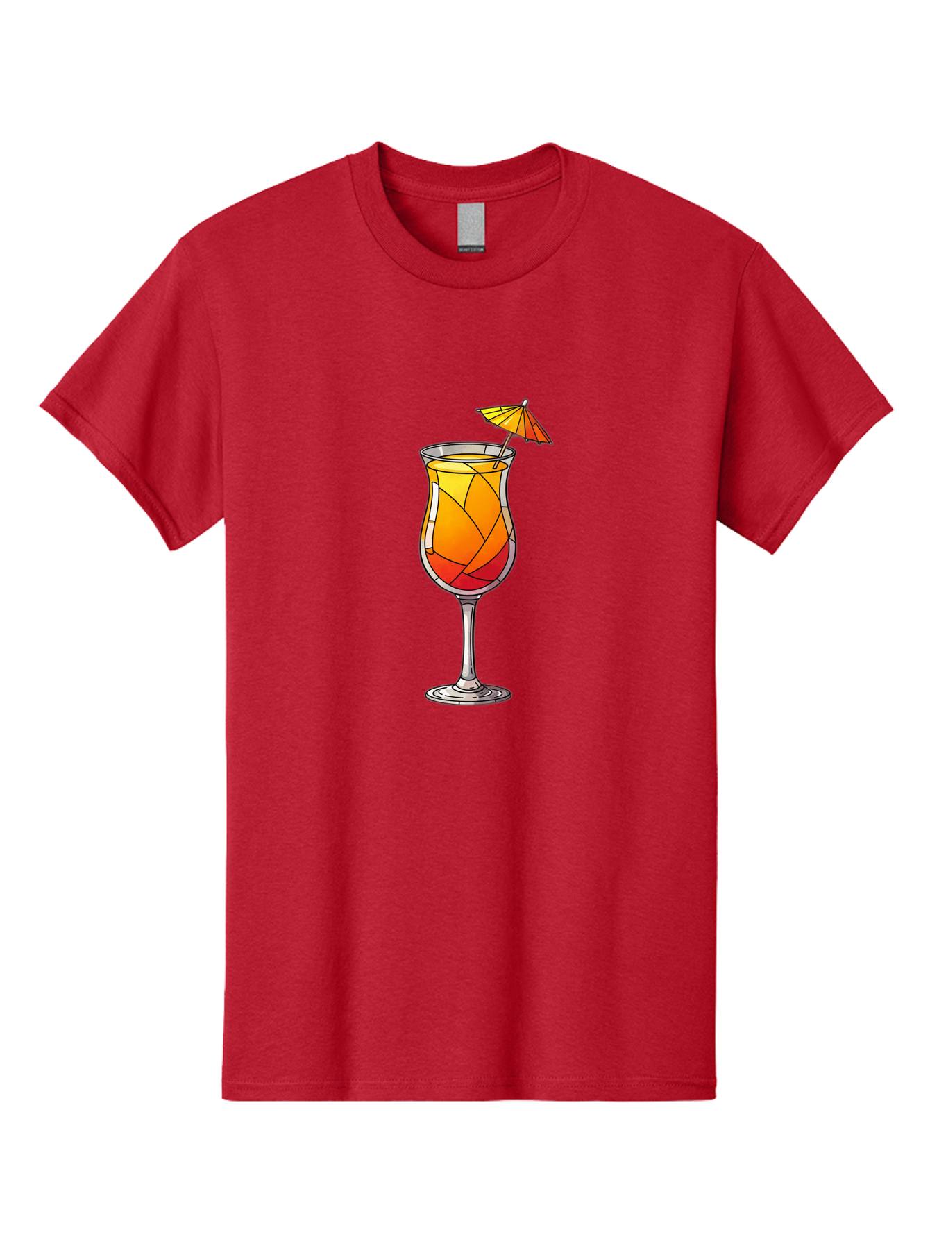 Cocktail-1 Men'S Graphic Tee, 100% Cotton, Comfortable Casual Summer Wear, Machine Washable, Tequila Sunrise Cocktail, Layered Drink, Orange And Red Hues, Umbrella Decoration, Stained Glass Effect, Glassware, Refreshing Beverages, Bab761
