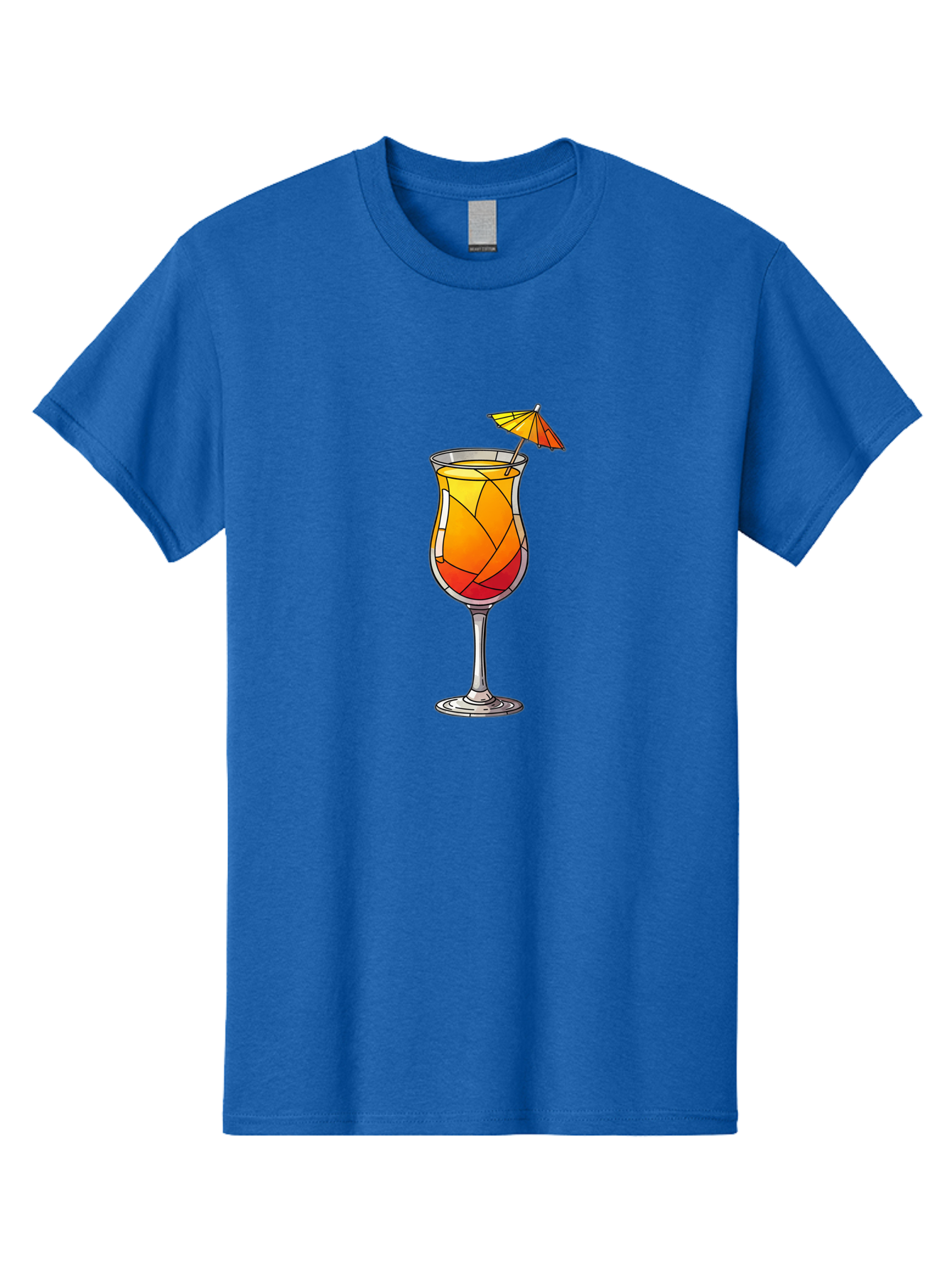 Cocktail-1 Men'S Graphic Tee, 100% Cotton, Comfortable Casual Summer Wear, Machine Washable, Tequila Sunrise Cocktail, Layered Drink, Orange And Red Hues, Umbrella Decoration, Stained Glass Effect, Glassware, Refreshing Beverages, Bab761