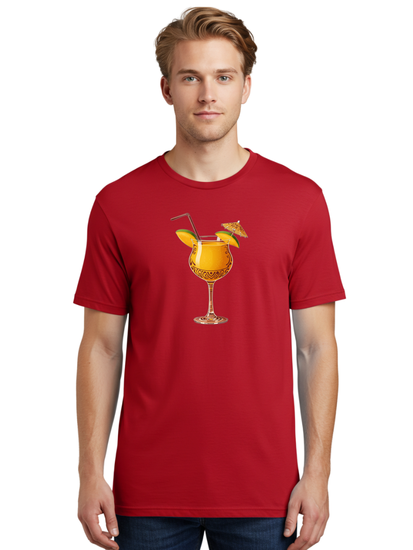 Cocktail-2 Men'S Graphic Tee, 100% Cotton, Comfortable Casual Summer Wear, Machine Washable, Tropical Cocktail, Orange Drink, Elegant Glass, Straw, Paper Umbrella, Exotic Flavors, Summer Fun, Refreshing Drink, Citrus Twist, Party Atmosphere Bab762