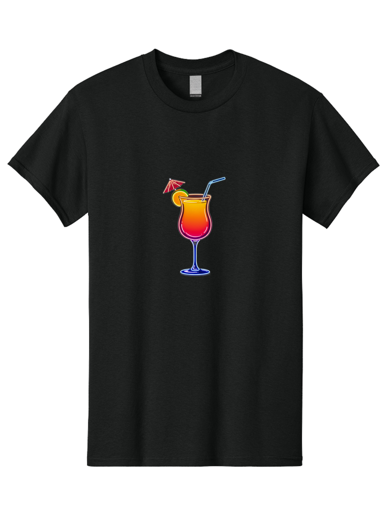 Cocktail-Glass-1 Men'S Graphic Tee, 100% Cotton, Comfortable Casual Summer Wear, Machine Washable, Colorful Cocktail, Gradient Drink, Wine Glass, Orange Slice Garnish, Straw, Umbrella, Vibrant Colors, Refreshing Beverage, Summer Drink, Bab763