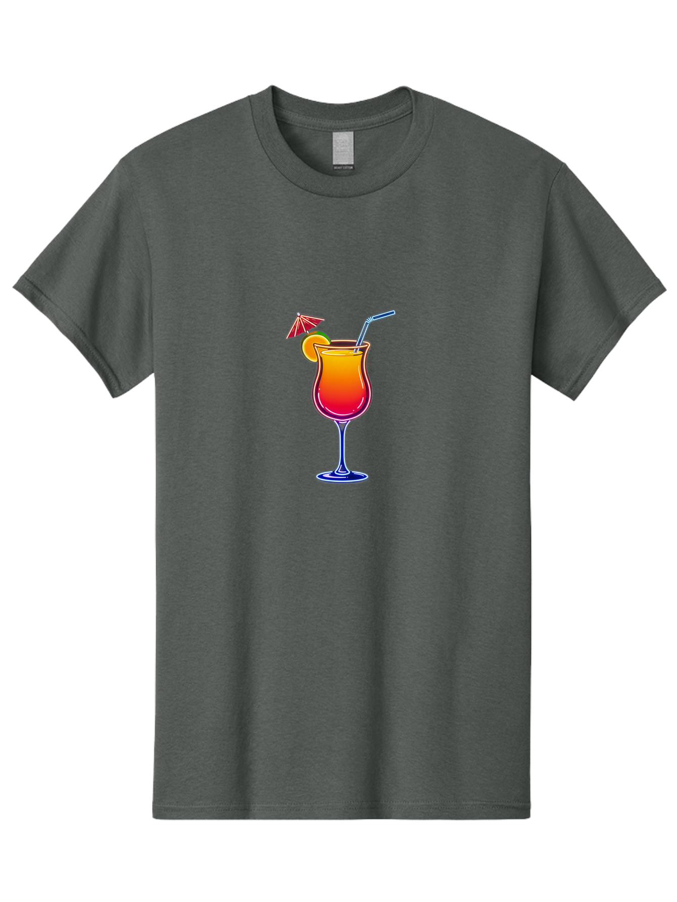 Cocktail-Glass-1 Men'S Graphic Tee, 100% Cotton, Comfortable Casual Summer Wear, Machine Washable, Colorful Cocktail, Gradient Drink, Wine Glass, Orange Slice Garnish, Straw, Umbrella, Vibrant Colors, Refreshing Beverage, Summer Drink, Bab763