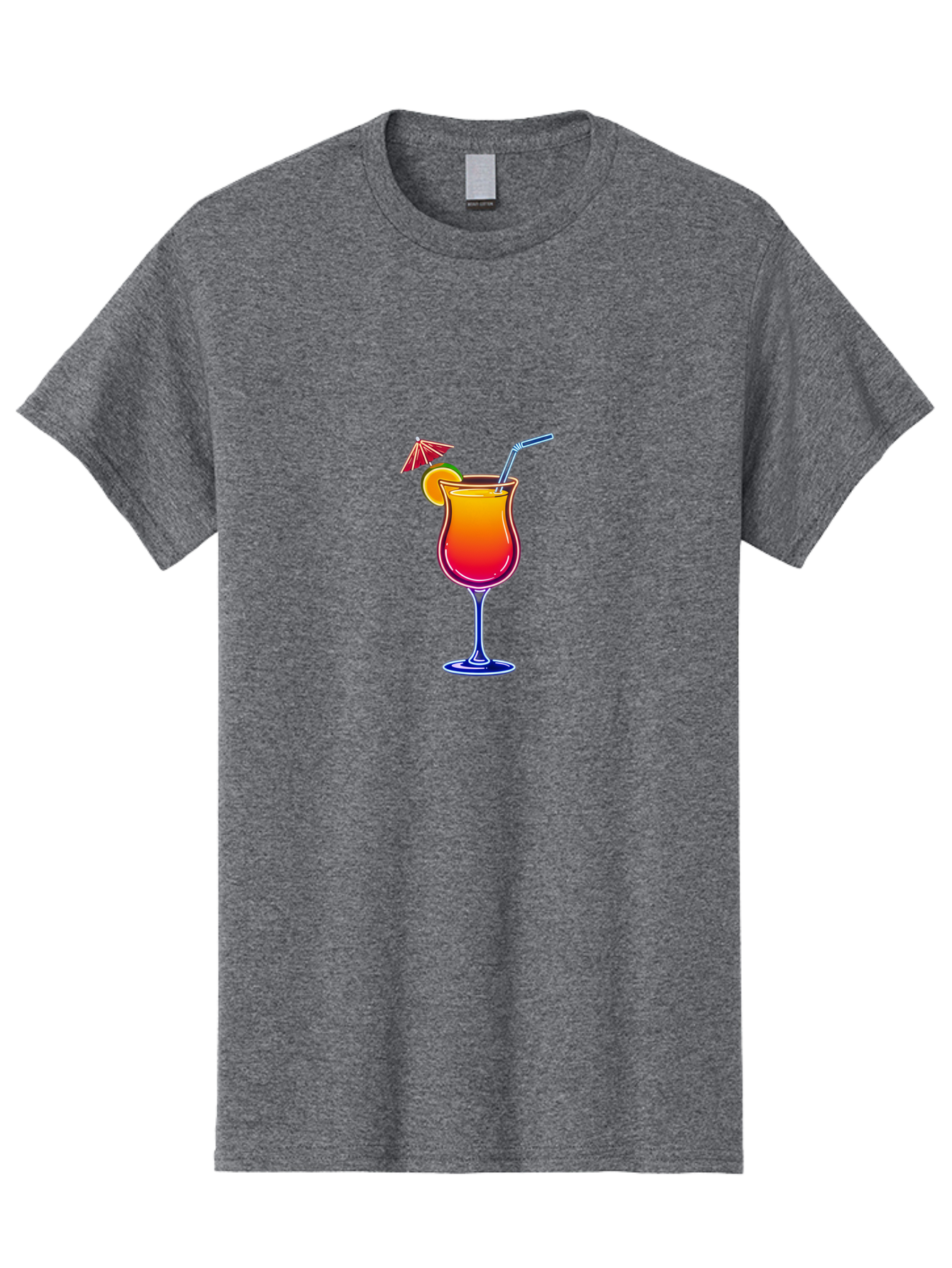 Cocktail-Glass-1 Men'S Graphic Tee, 100% Cotton, Comfortable Casual Summer Wear, Machine Washable, Colorful Cocktail, Gradient Drink, Wine Glass, Orange Slice Garnish, Straw, Umbrella, Vibrant Colors, Refreshing Beverage, Summer Drink, Bab763