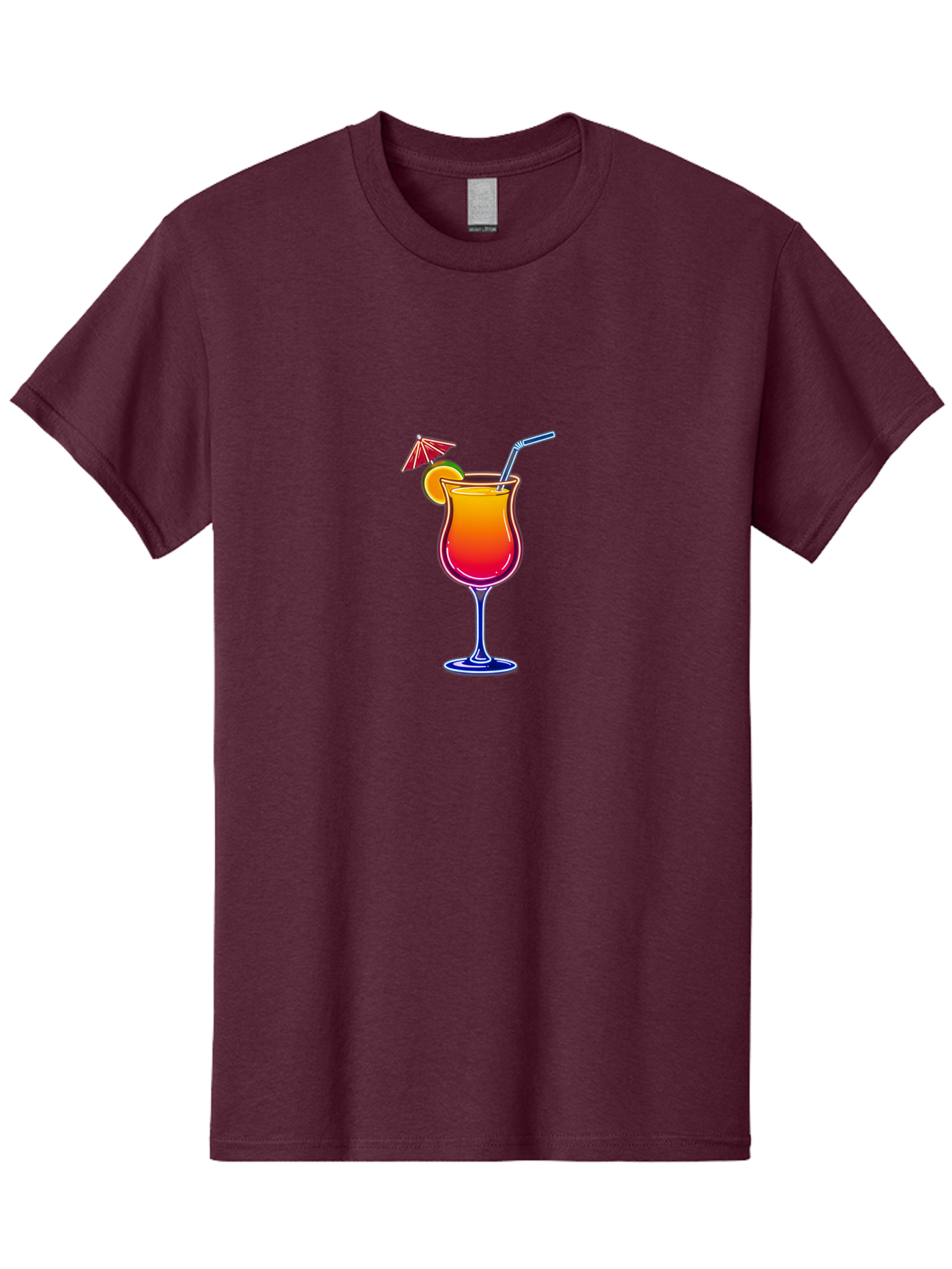 Cocktail-Glass-1 Men'S Graphic Tee, 100% Cotton, Comfortable Casual Summer Wear, Machine Washable, Colorful Cocktail, Gradient Drink, Wine Glass, Orange Slice Garnish, Straw, Umbrella, Vibrant Colors, Refreshing Beverage, Summer Drink, Bab763
