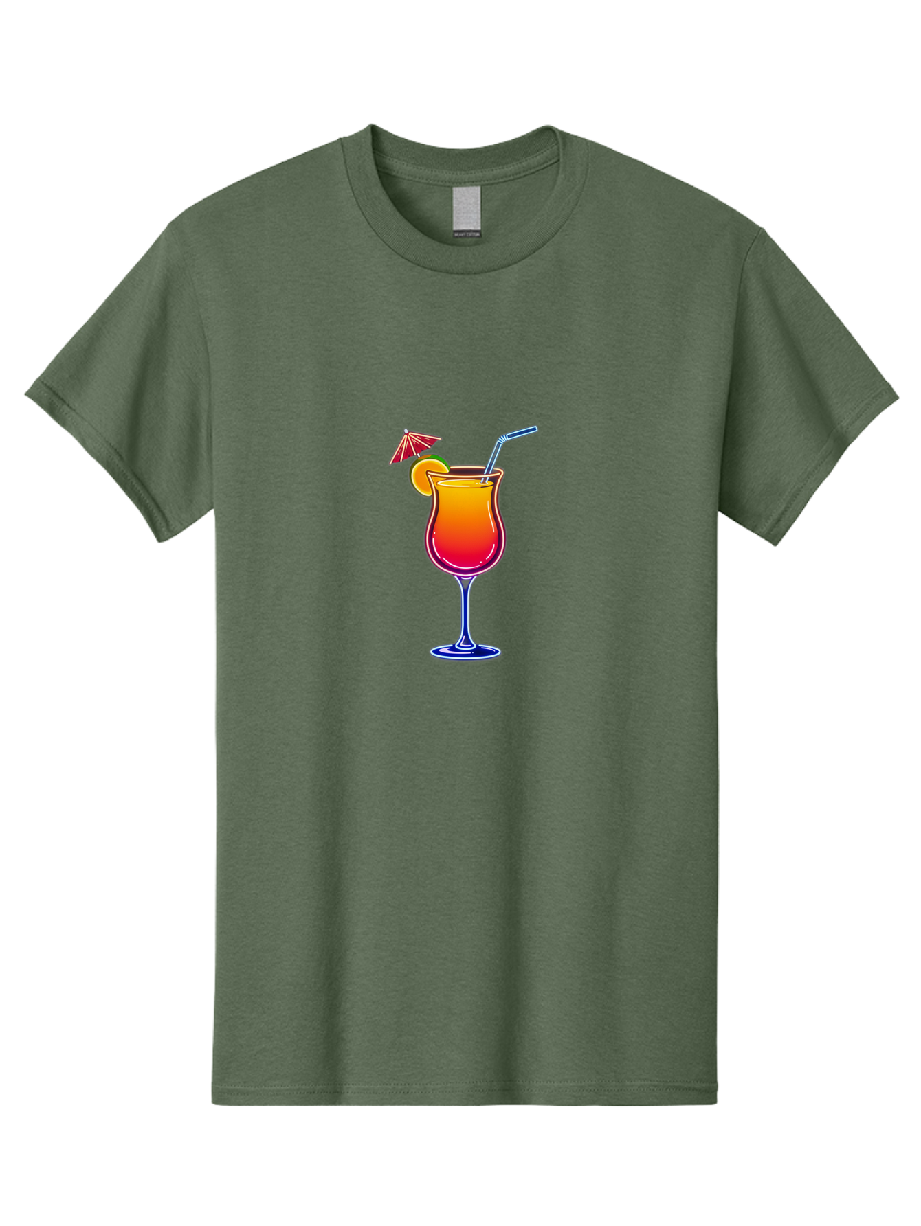 Cocktail-Glass-1 Men'S Graphic Tee, 100% Cotton, Comfortable Casual Summer Wear, Machine Washable, Colorful Cocktail, Gradient Drink, Wine Glass, Orange Slice Garnish, Straw, Umbrella, Vibrant Colors, Refreshing Beverage, Summer Drink, Bab763