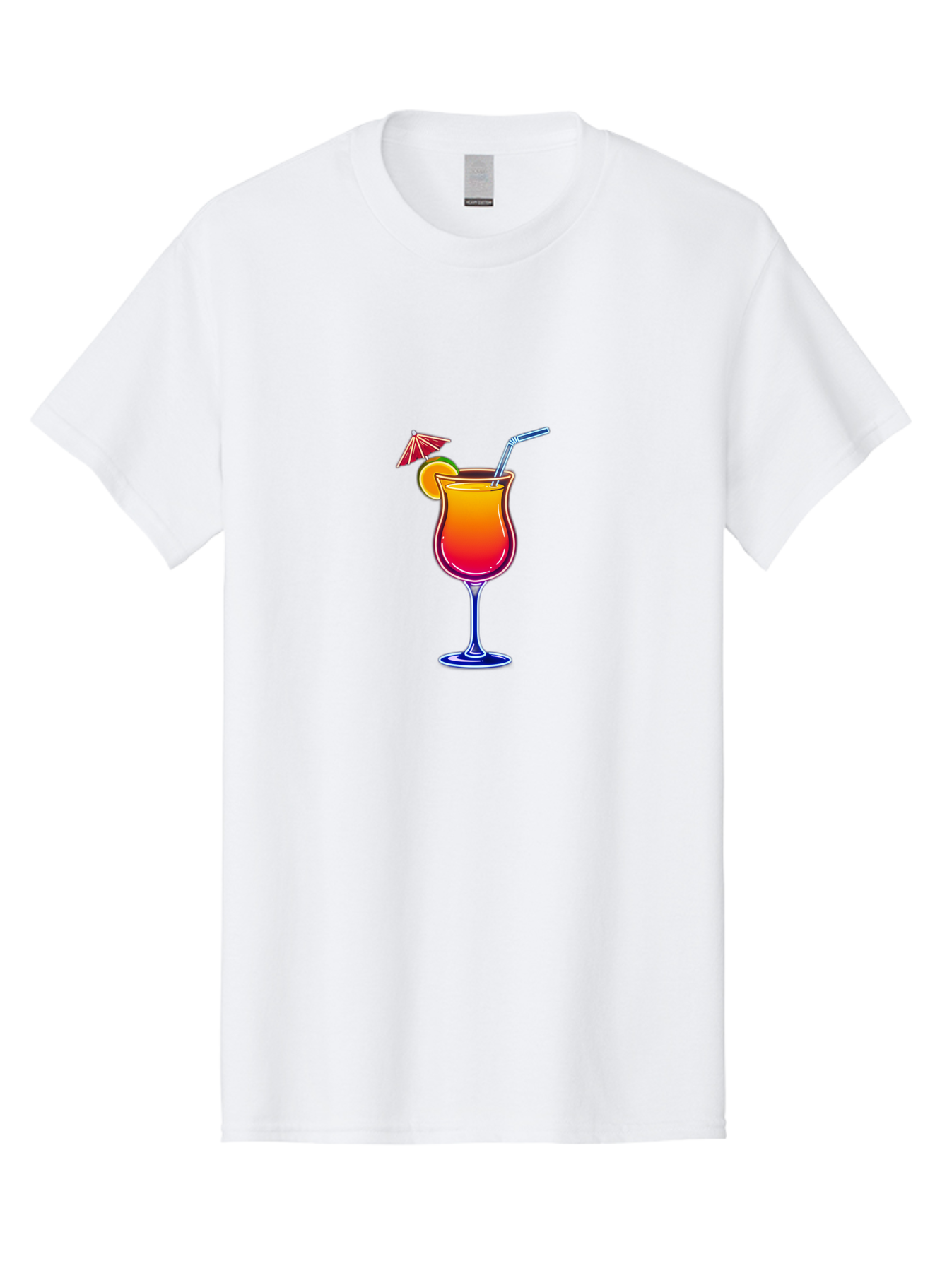 Cocktail-Glass-1 Men'S Graphic Tee, 100% Cotton, Comfortable Casual Summer Wear, Machine Washable, Colorful Cocktail, Gradient Drink, Wine Glass, Orange Slice Garnish, Straw, Umbrella, Vibrant Colors, Refreshing Beverage, Summer Drink, Bab763
