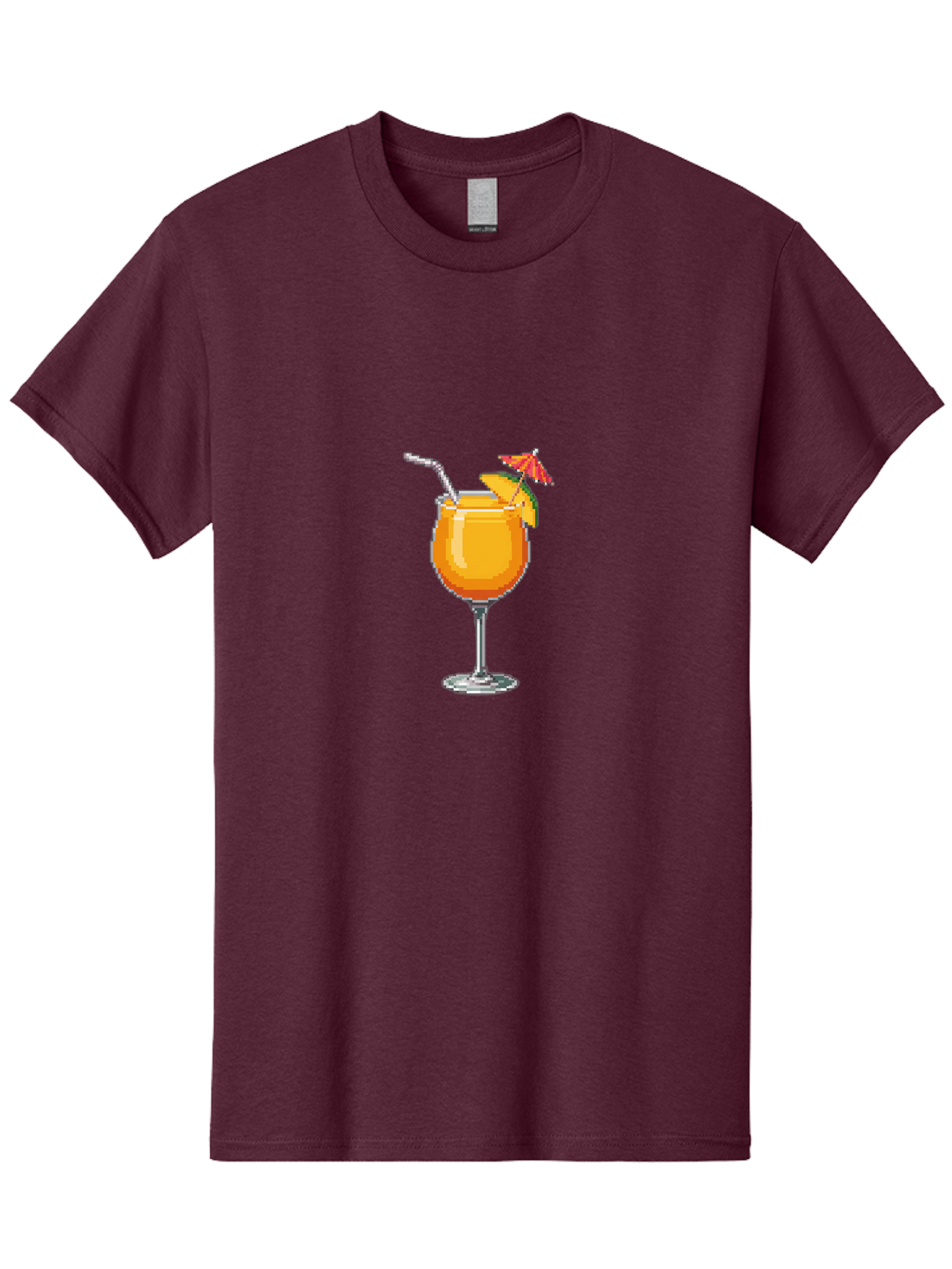 Cocktail Men'S Graphic Tee, 100% Cotton, Comfortable Casual Summer Wear, Machine Washable, Orange Cocktail, Margarita Glass, Garnished Drink, Cocktail Straw, Orange Slice, Red Umbrella, Digital Illustration, Pixel Art Bab766