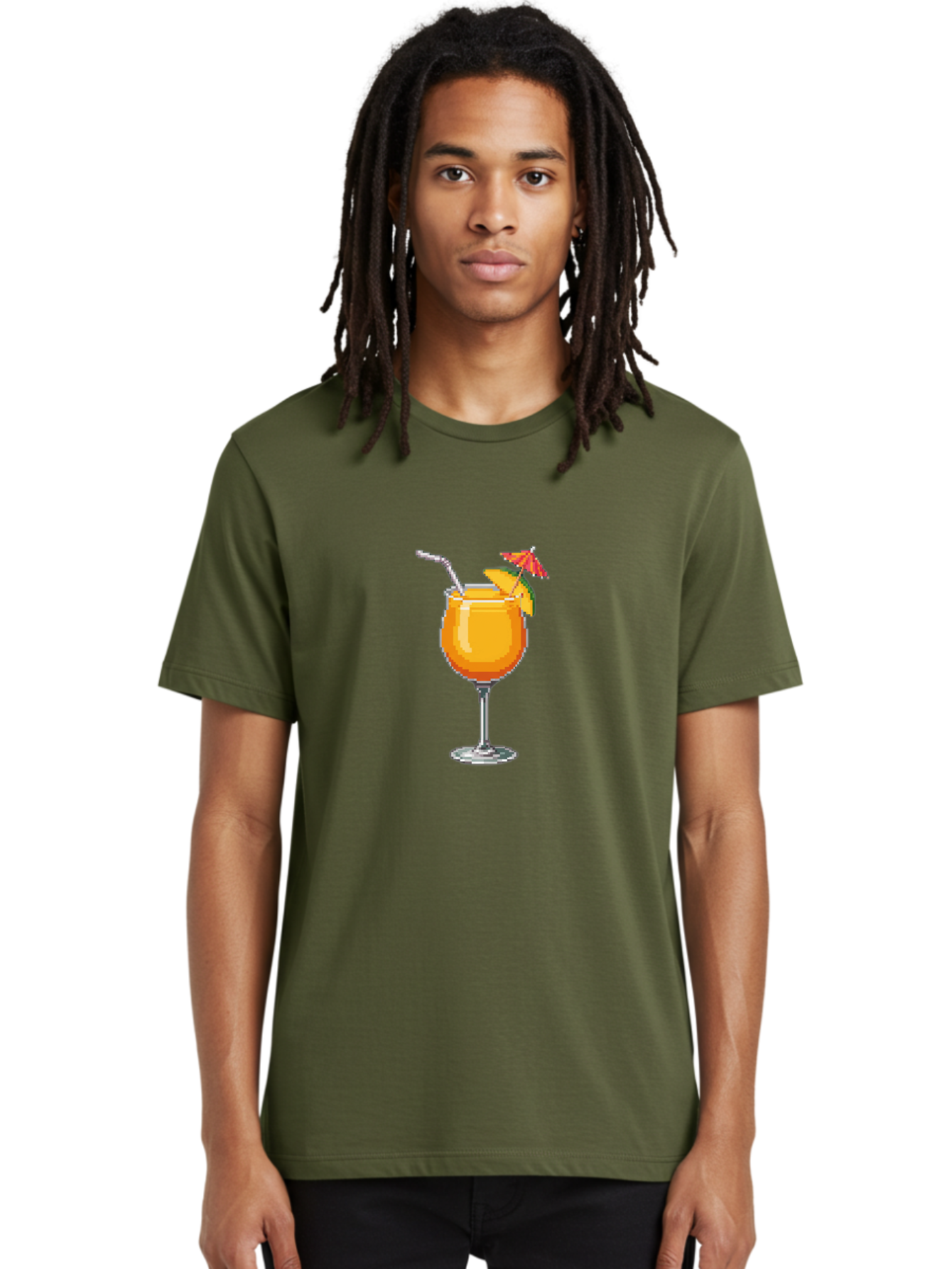 Cocktail Men'S Graphic Tee, 100% Cotton, Comfortable Casual Summer Wear, Machine Washable, Orange Cocktail, Margarita Glass, Garnished Drink, Cocktail Straw, Orange Slice, Red Umbrella, Digital Illustration, Pixel Art Bab766