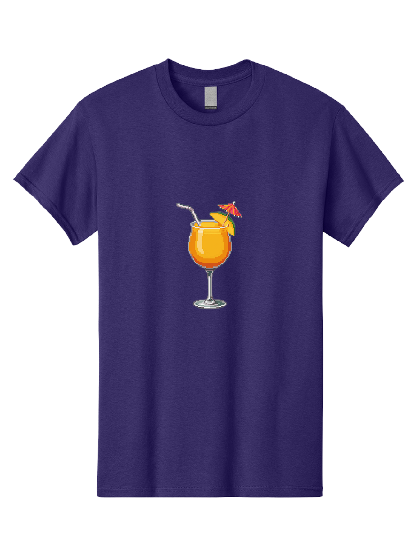 Cocktail Men'S Graphic Tee, 100% Cotton, Comfortable Casual Summer Wear, Machine Washable, Orange Cocktail, Margarita Glass, Garnished Drink, Cocktail Straw, Orange Slice, Red Umbrella, Digital Illustration, Pixel Art Bab766