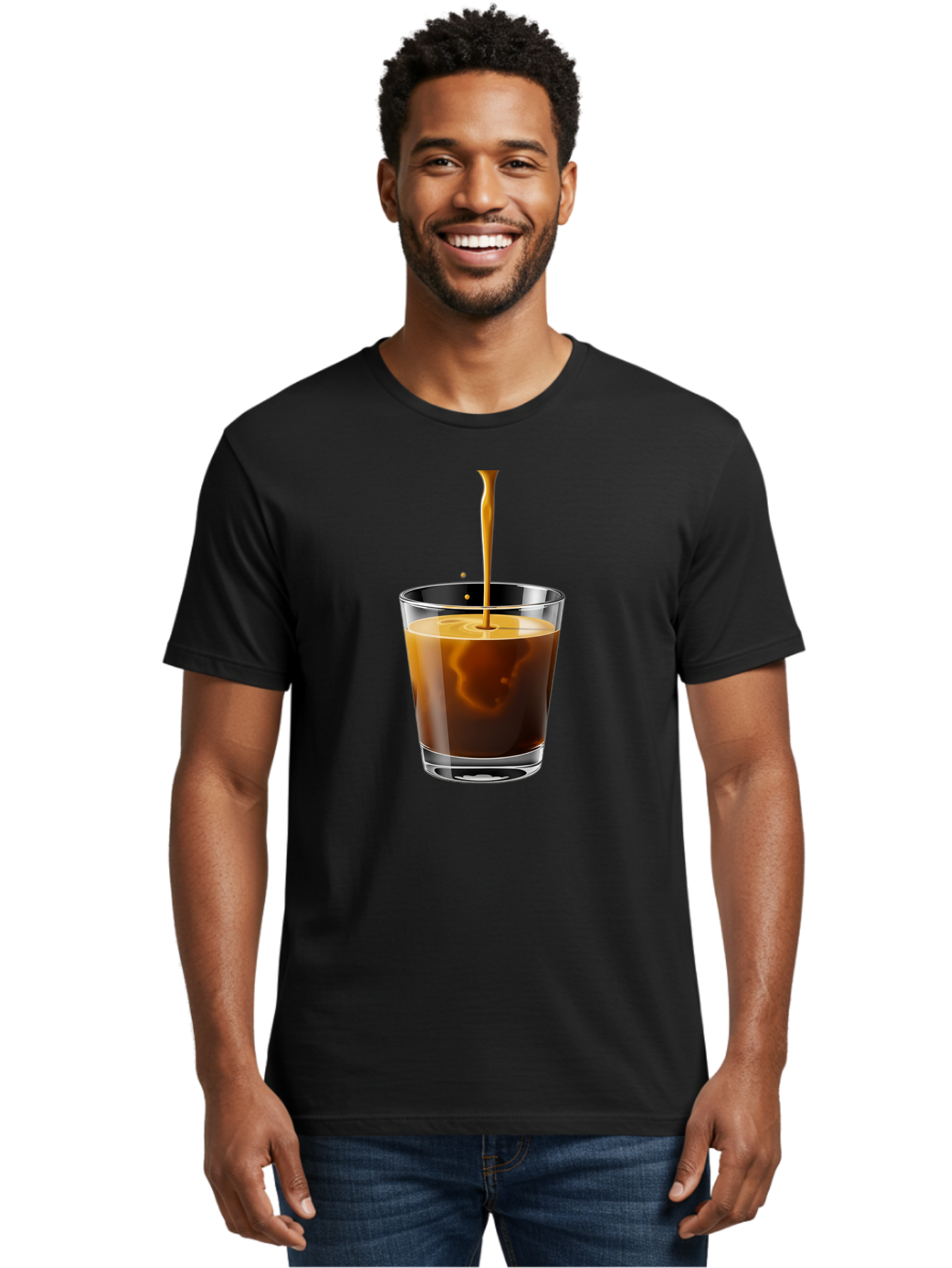Coffee-1 Men'S Graphic Tee, 100% Cotton, Comfortable Casual Summer Wear, Machine Washable, Coffee Pouring Into A Glass, Espresso Shot, Coffee Culture, Morning Coffee, Coffee Drink, Rich Aroma, Coffee Lover, Daily Grind Bab767