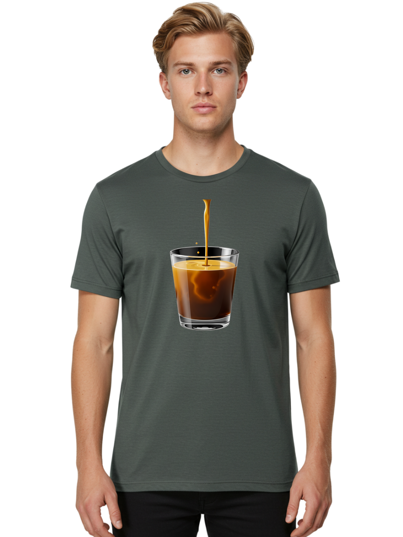 Coffee-1 Men'S Graphic Tee, 100% Cotton, Comfortable Casual Summer Wear, Machine Washable, Coffee Pouring Into A Glass, Espresso Shot, Coffee Culture, Morning Coffee, Coffee Drink, Rich Aroma, Coffee Lover, Daily Grind Bab767