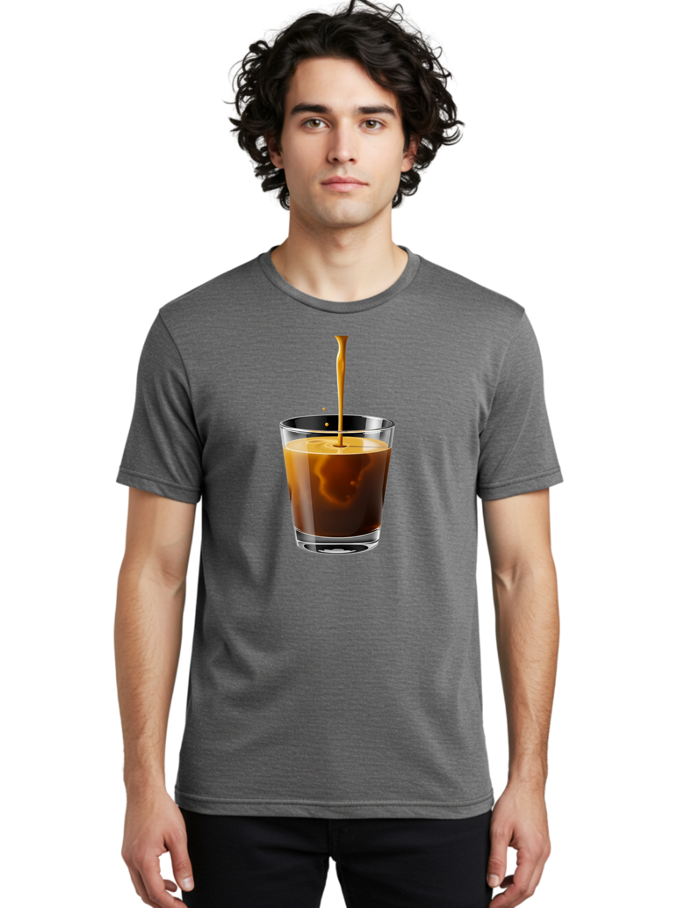 Coffee-1 Men'S Graphic Tee, 100% Cotton, Comfortable Casual Summer Wear, Machine Washable, Coffee Pouring Into A Glass, Espresso Shot, Coffee Culture, Morning Coffee, Coffee Drink, Rich Aroma, Coffee Lover, Daily Grind Bab767