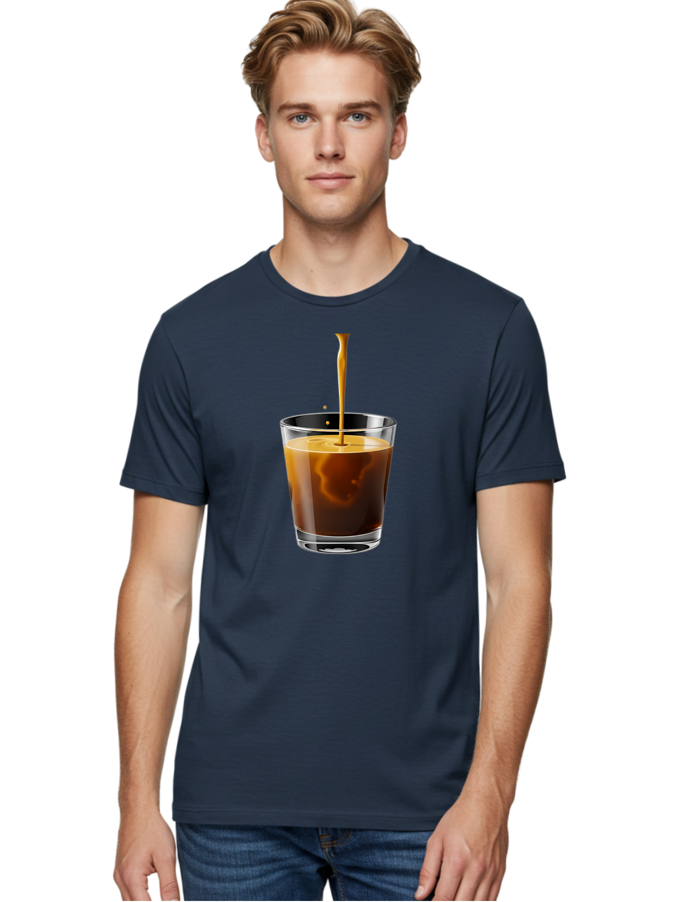 Coffee-1 Men'S Graphic Tee, 100% Cotton, Comfortable Casual Summer Wear, Machine Washable, Coffee Pouring Into A Glass, Espresso Shot, Coffee Culture, Morning Coffee, Coffee Drink, Rich Aroma, Coffee Lover, Daily Grind Bab767