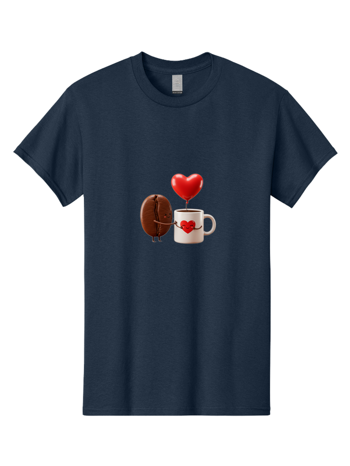 Coffee-Bean-And-Heart Men'S Graphic Tee, 100% Cotton, Comfortable Casual Summer Wear, Machine Washable, Cartoon Coffee Bean, Smiling Coffee Mug, Red Heart Balloon, Love Coffee, Adorable Characters, Coffee Lovers, Cute Illustration, Bab771