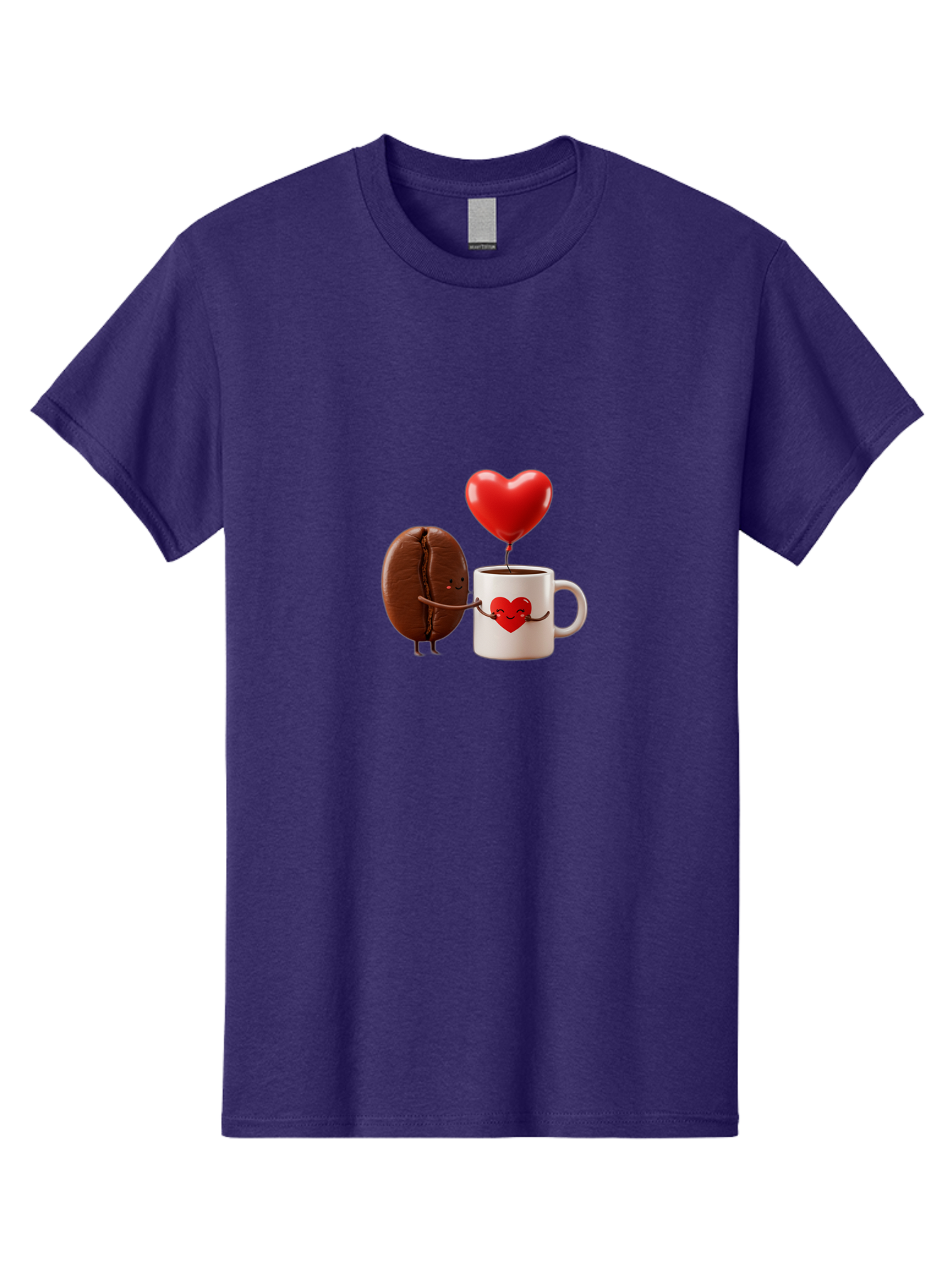 Coffee-Bean-And-Heart Men'S Graphic Tee, 100% Cotton, Comfortable Casual Summer Wear, Machine Washable, Cartoon Coffee Bean, Smiling Coffee Mug, Red Heart Balloon, Love Coffee, Adorable Characters, Coffee Lovers, Cute Illustration, Bab771