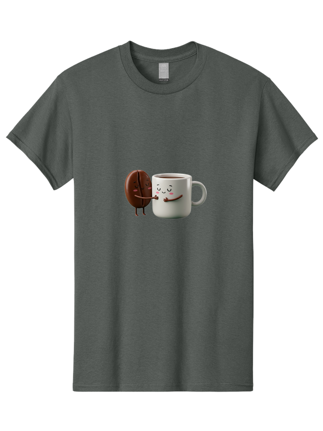 Coffee-Bean-And-Mug Men'S Graphic Tee, 100% Cotton, Comfortable Casual Summer Wear, Machine Washable, Cartoon Coffee Bean, Coffee Mug, Winking Faces, Playful Interaction, Coffee Culture, Happy Coffee, Morning Coffee, Coffee Lovers, Bab772