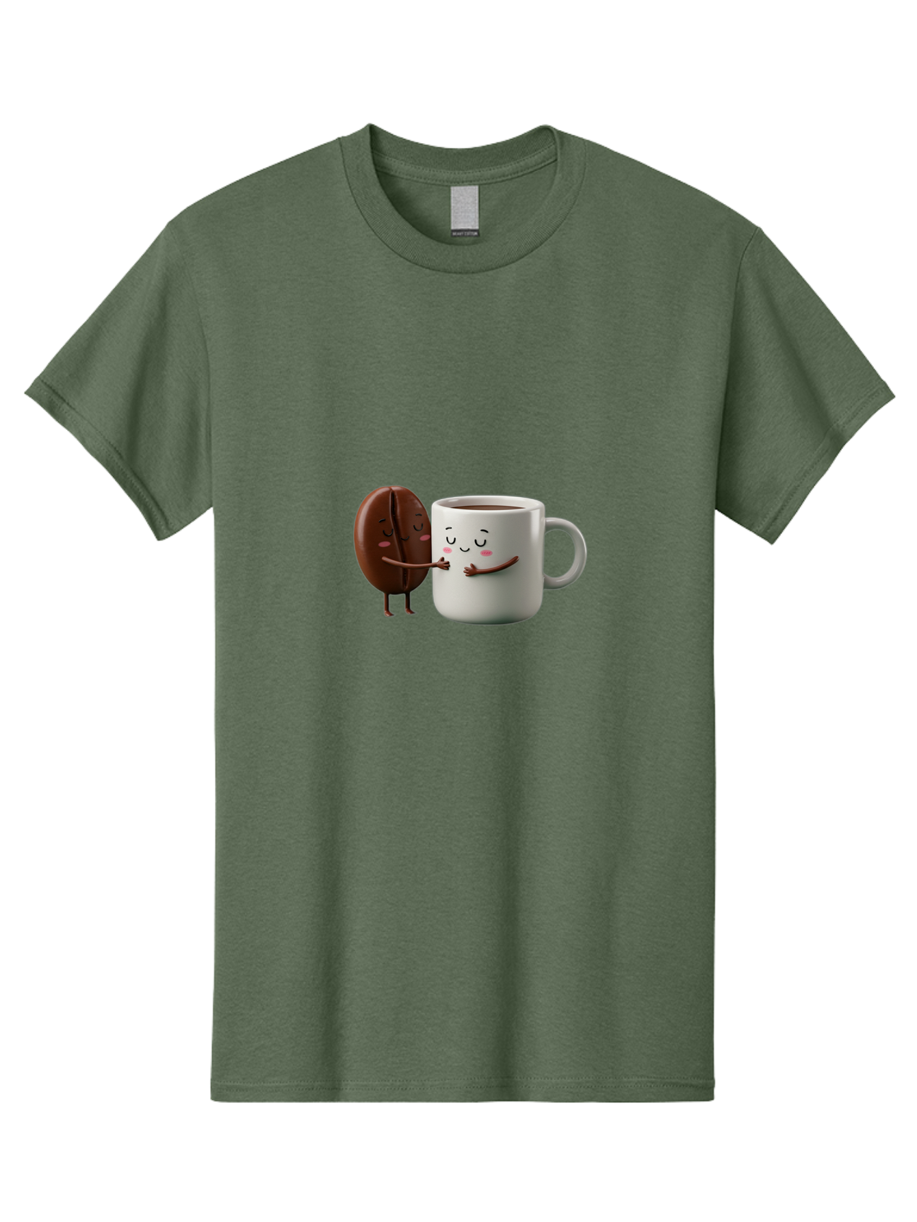 Coffee-Bean-And-Mug Men'S Graphic Tee, 100% Cotton, Comfortable Casual Summer Wear, Machine Washable, Cartoon Coffee Bean, Coffee Mug, Winking Faces, Playful Interaction, Coffee Culture, Happy Coffee, Morning Coffee, Coffee Lovers, Bab772