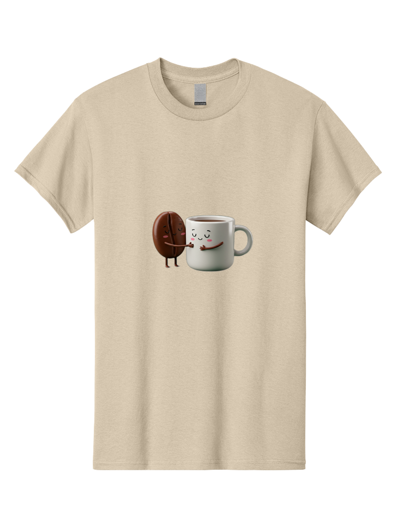 Coffee-Bean-And-Mug Men'S Graphic Tee, 100% Cotton, Comfortable Casual Summer Wear, Machine Washable, Cartoon Coffee Bean, Coffee Mug, Winking Faces, Playful Interaction, Coffee Culture, Happy Coffee, Morning Coffee, Coffee Lovers, Bab772