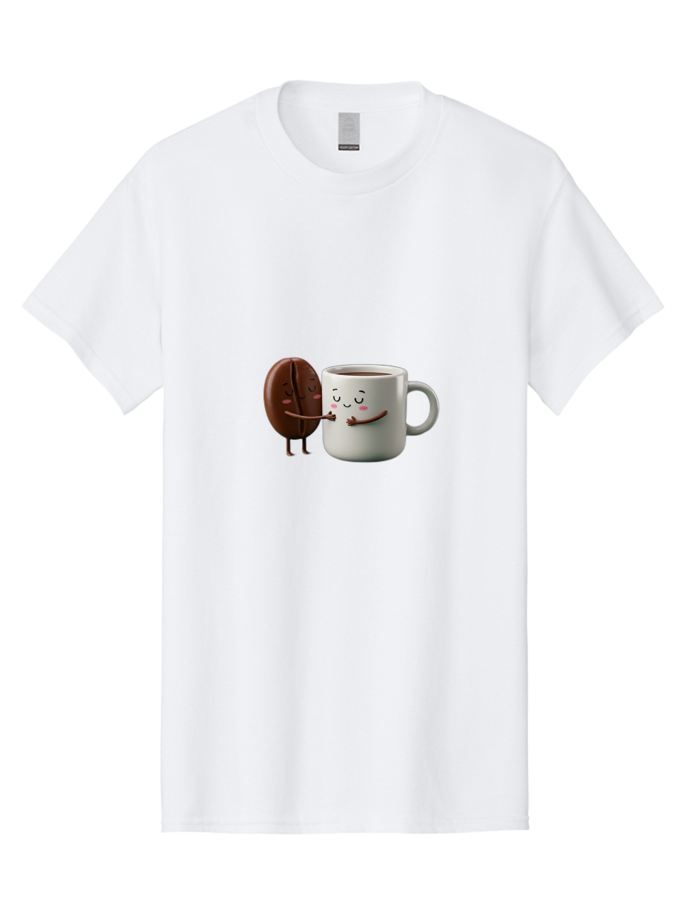Coffee-Bean-And-Mug Men'S Graphic Tee, 100% Cotton, Comfortable Casual Summer Wear, Machine Washable, Cartoon Coffee Bean, Coffee Mug, Winking Faces, Playful Interaction, Coffee Culture, Happy Coffee, Morning Coffee, Coffee Lovers, Bab772
