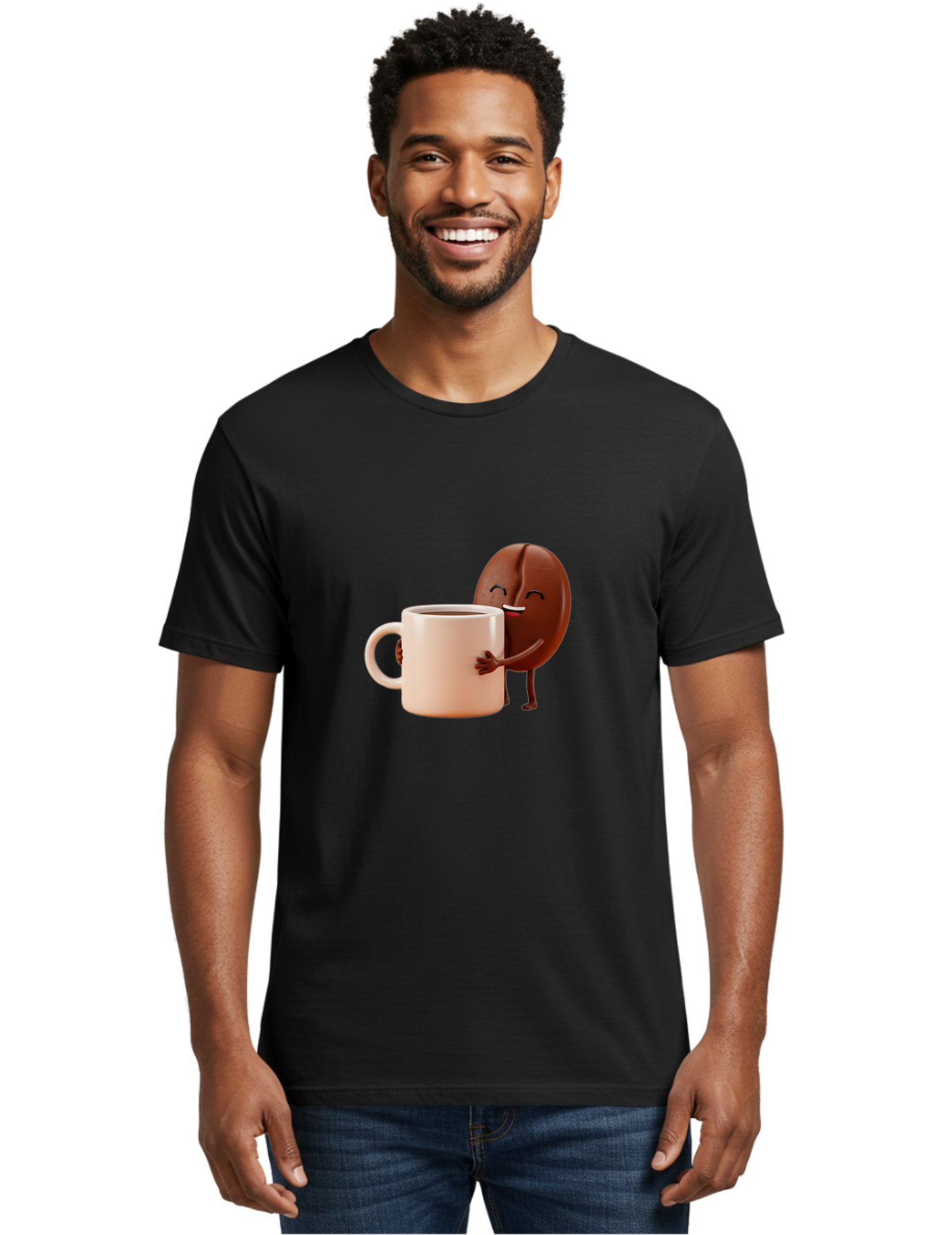 Coffee-Bean-Character-1 Men'S Graphic Tee, 100% Cotton, Comfortable Casual Summer Wear, Machine Washable, Cartoon Coffee Bean, Happy Character, Coffee Mug, Coffee Lover, Morning Pick-Me-Up, Caffeine Fix, Coffee Culture, Funny Illustration, Bab773