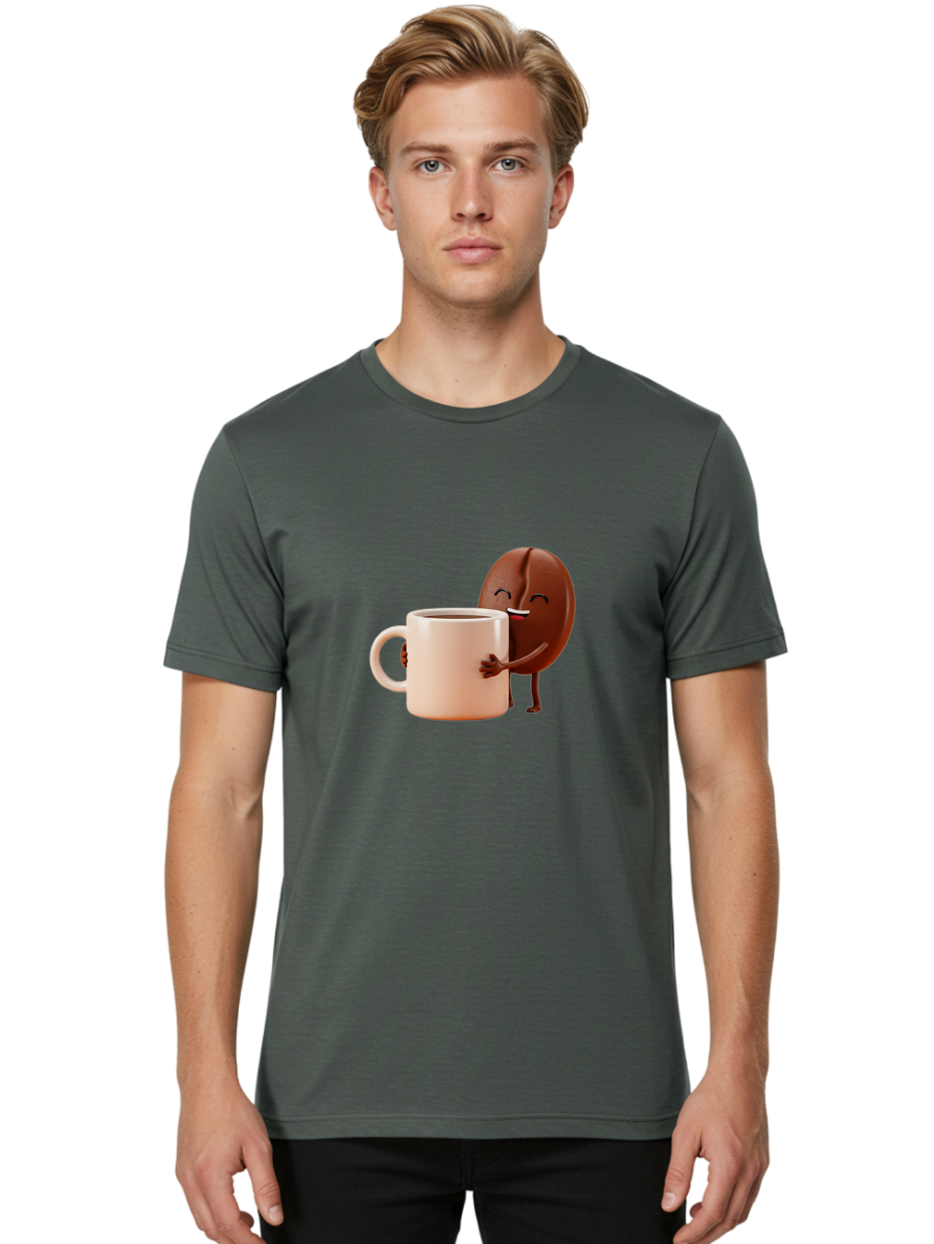 Coffee-Bean-Character-1 Men'S Graphic Tee, 100% Cotton, Comfortable Casual Summer Wear, Machine Washable, Cartoon Coffee Bean, Happy Character, Coffee Mug, Coffee Lover, Morning Pick-Me-Up, Caffeine Fix, Coffee Culture, Funny Illustration, Bab773