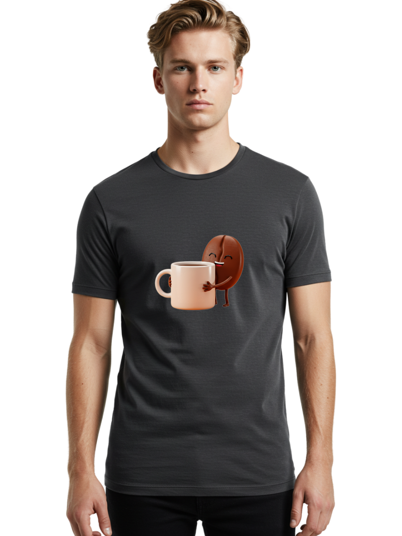 Coffee-Bean-Character-1 Men'S Graphic Tee, 100% Cotton, Comfortable Casual Summer Wear, Machine Washable, Cartoon Coffee Bean, Happy Character, Coffee Mug, Coffee Lover, Morning Pick-Me-Up, Caffeine Fix, Coffee Culture, Funny Illustration, Bab773