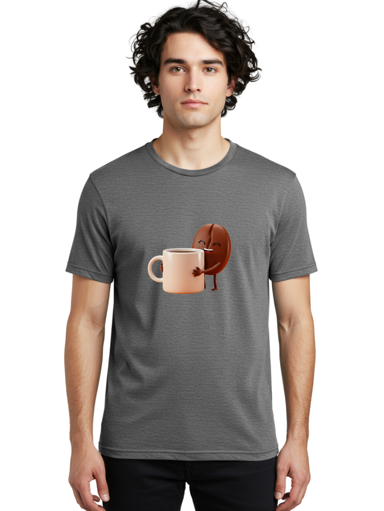 Coffee-Bean-Character-1 Men'S Graphic Tee, 100% Cotton, Comfortable Casual Summer Wear, Machine Washable, Cartoon Coffee Bean, Happy Character, Coffee Mug, Coffee Lover, Morning Pick-Me-Up, Caffeine Fix, Coffee Culture, Funny Illustration, Bab773