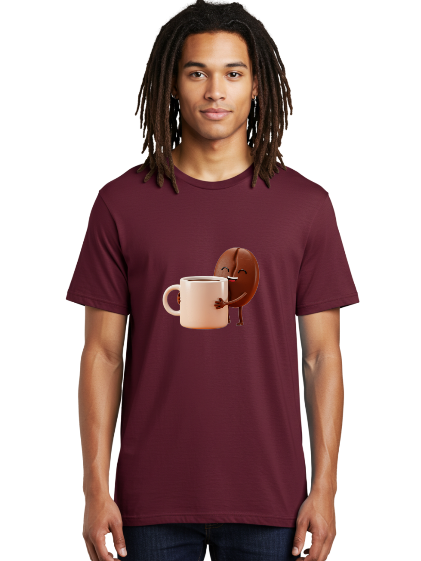 Coffee-Bean-Character-1 Men'S Graphic Tee, 100% Cotton, Comfortable Casual Summer Wear, Machine Washable, Cartoon Coffee Bean, Happy Character, Coffee Mug, Coffee Lover, Morning Pick-Me-Up, Caffeine Fix, Coffee Culture, Funny Illustration, Bab773