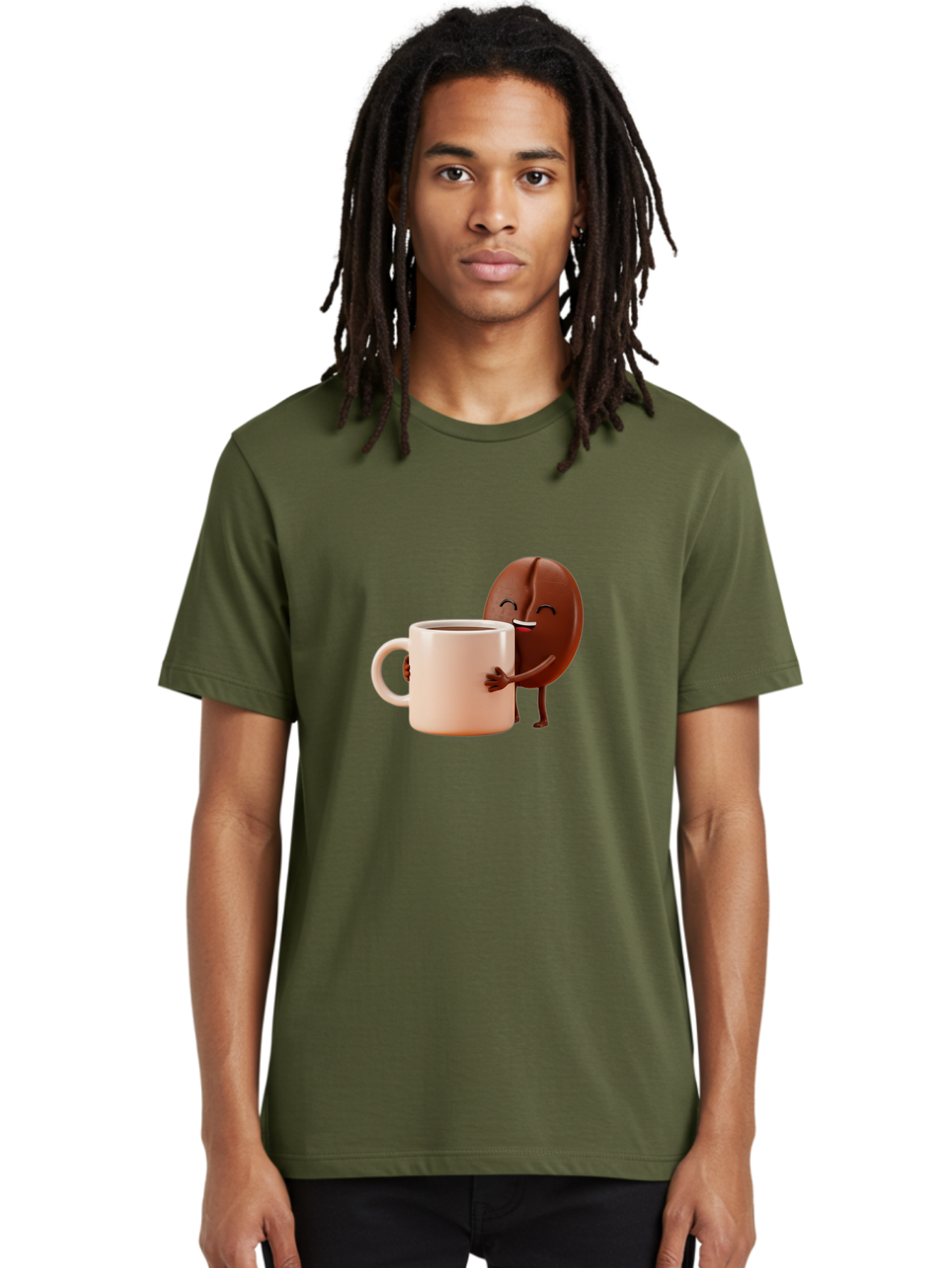 Coffee-Bean-Character-1 Men'S Graphic Tee, 100% Cotton, Comfortable Casual Summer Wear, Machine Washable, Cartoon Coffee Bean, Happy Character, Coffee Mug, Coffee Lover, Morning Pick-Me-Up, Caffeine Fix, Coffee Culture, Funny Illustration, Bab773