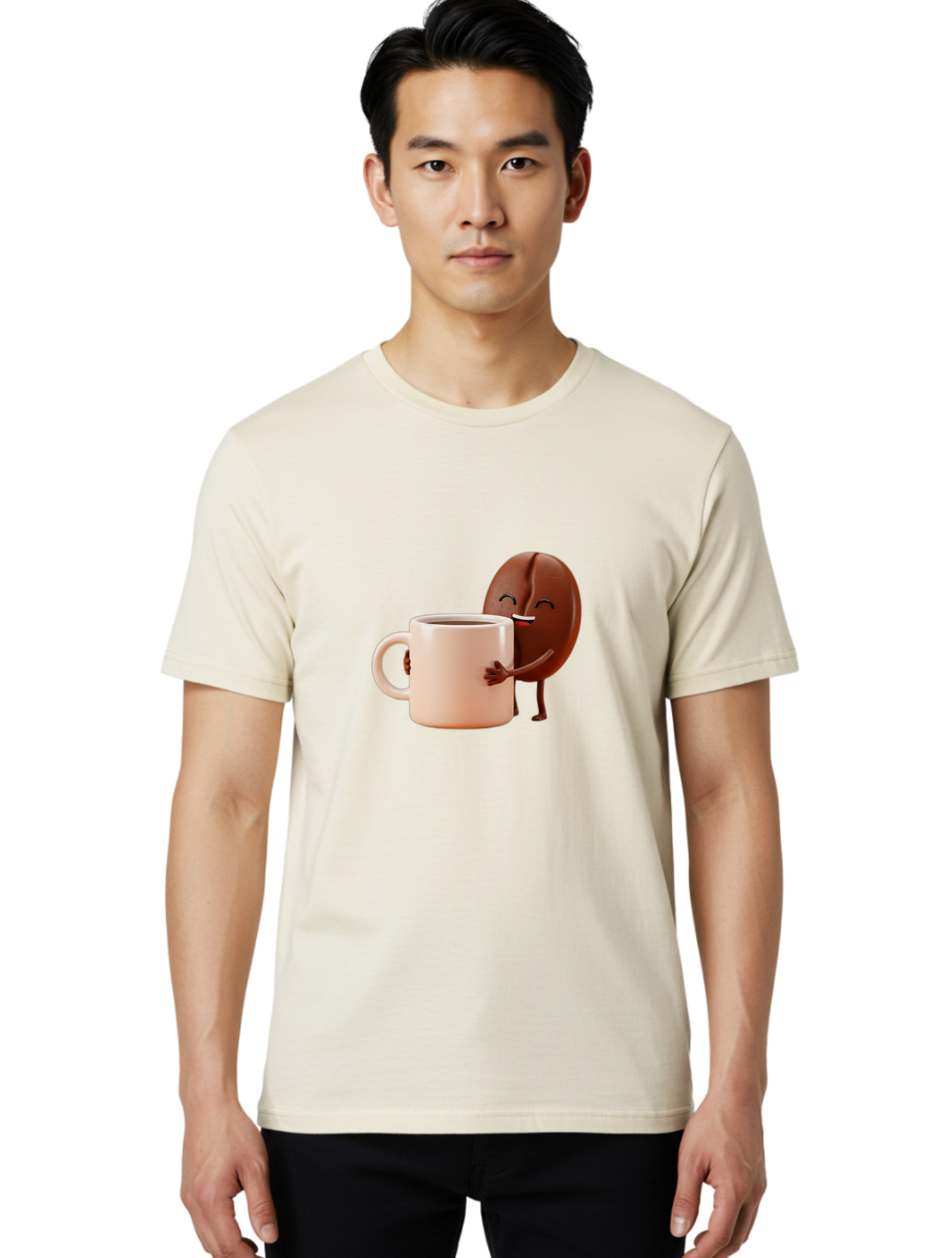 Coffee-Bean-Character-1 Men'S Graphic Tee, 100% Cotton, Comfortable Casual Summer Wear, Machine Washable, Cartoon Coffee Bean, Happy Character, Coffee Mug, Coffee Lover, Morning Pick-Me-Up, Caffeine Fix, Coffee Culture, Funny Illustration, Bab773