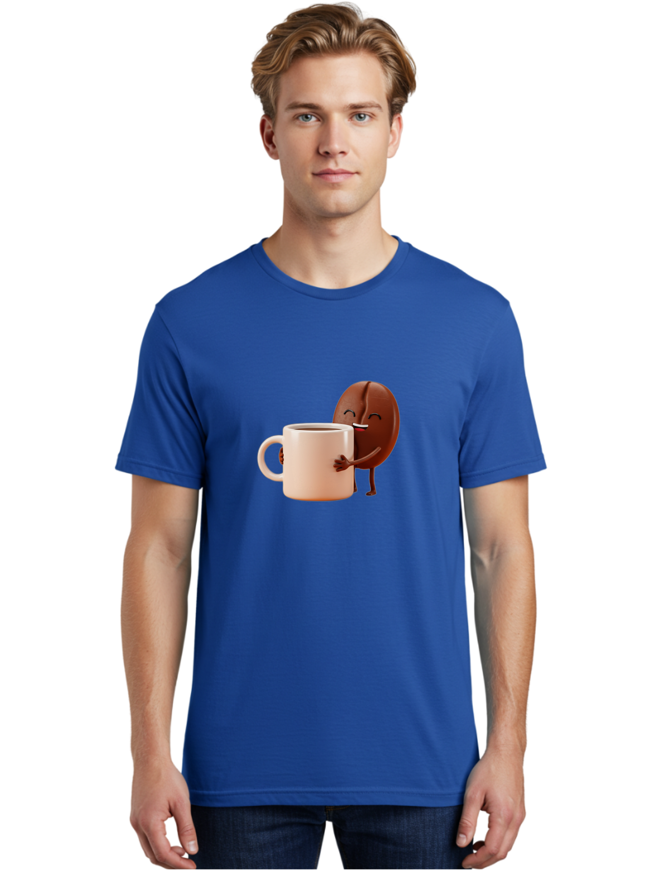 Coffee-Bean-Character-1 Men'S Graphic Tee, 100% Cotton, Comfortable Casual Summer Wear, Machine Washable, Cartoon Coffee Bean, Happy Character, Coffee Mug, Coffee Lover, Morning Pick-Me-Up, Caffeine Fix, Coffee Culture, Funny Illustration, Bab773